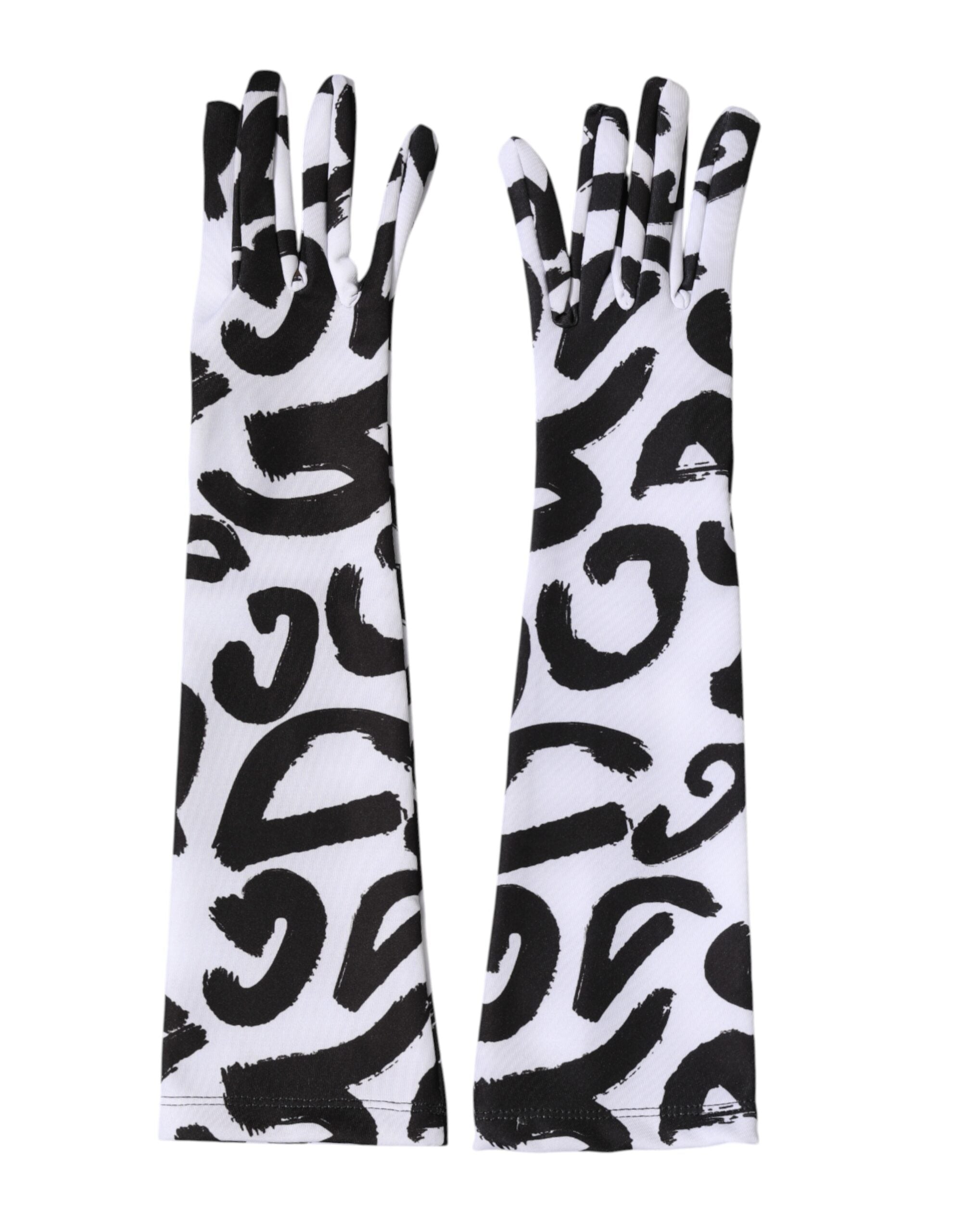 Dolce & Gabbana Black White DG Logo Elbow Length Mitten Gloves Dolce & Gabbana