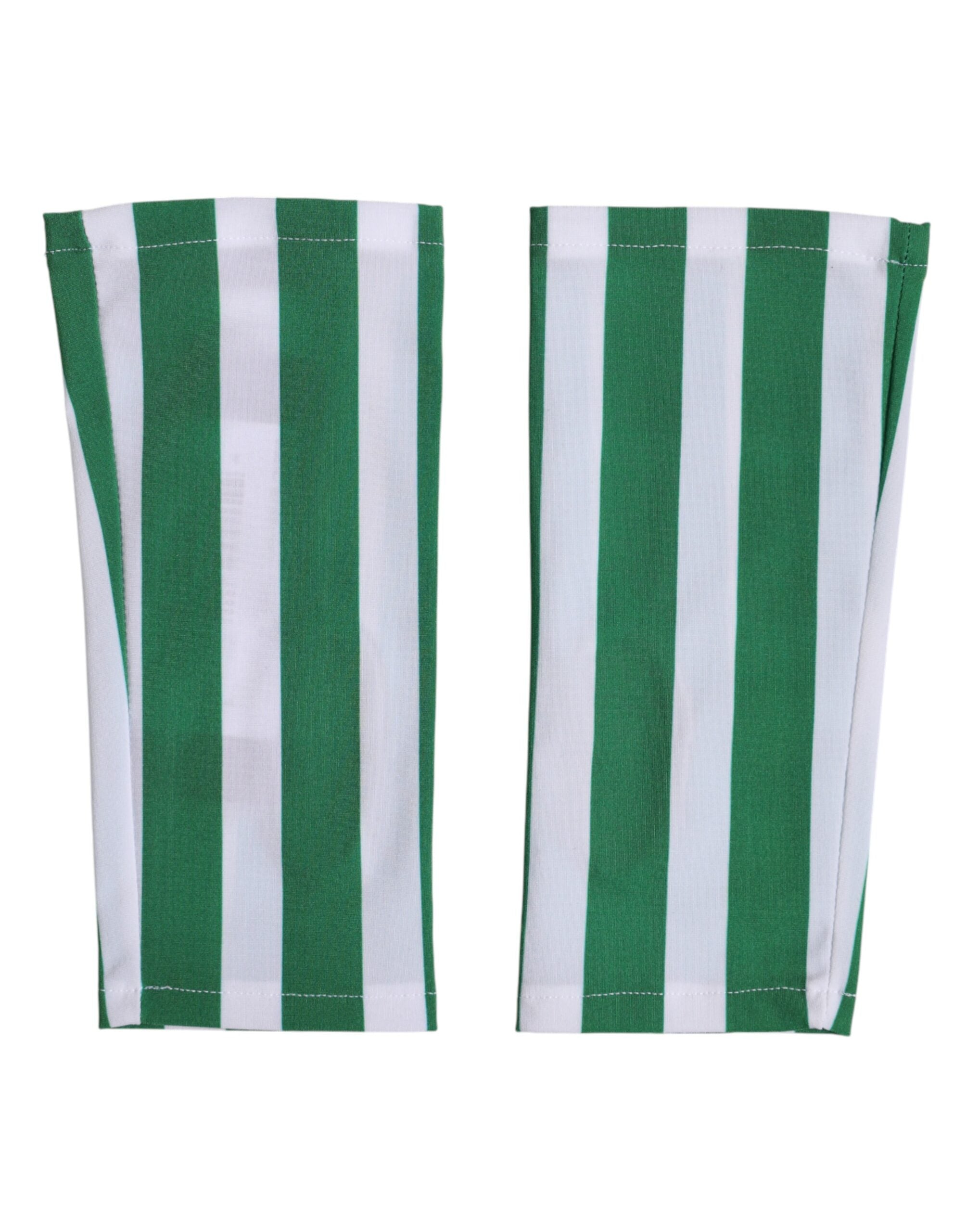Dolce & Gabbana Green White Nylon Fingerless Wrist Length Gloves Dolce & Gabbana