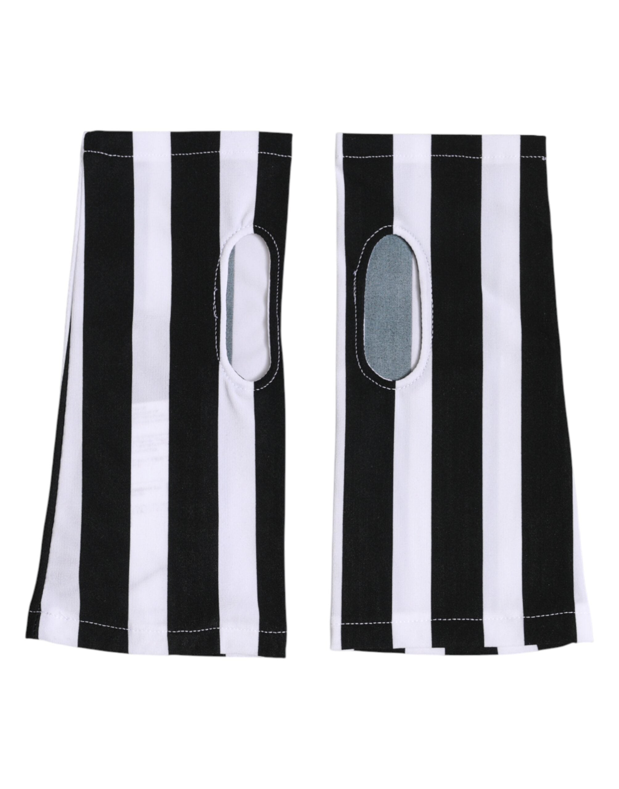 Dolce & Gabbana Black White Nylon Fingerless Wrist Length Gloves Dolce & Gabbana