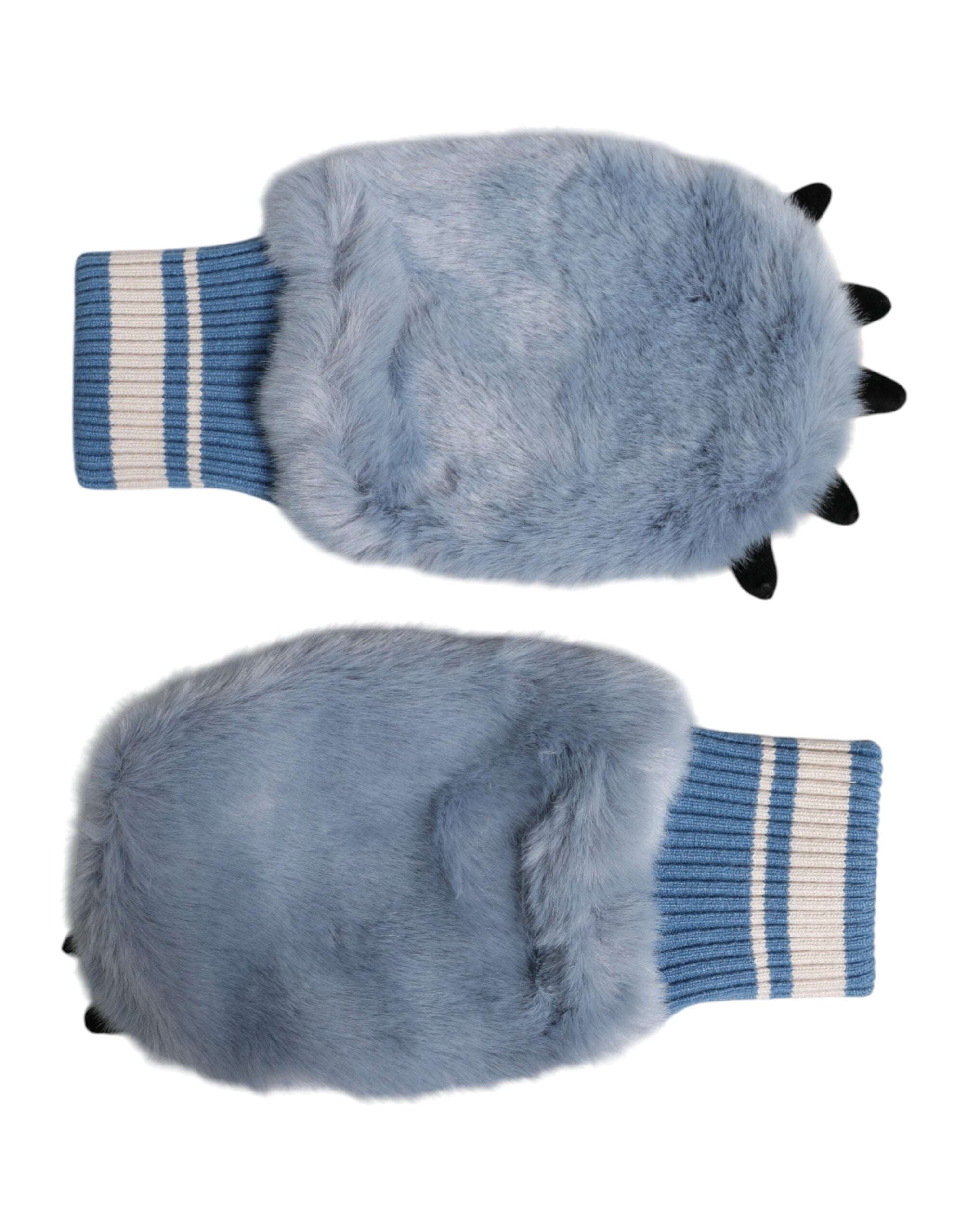 Dolce & Gabbana Blue Acrylic Knitted Fur Wrist Mitten Gloves Dolce & Gabbana
