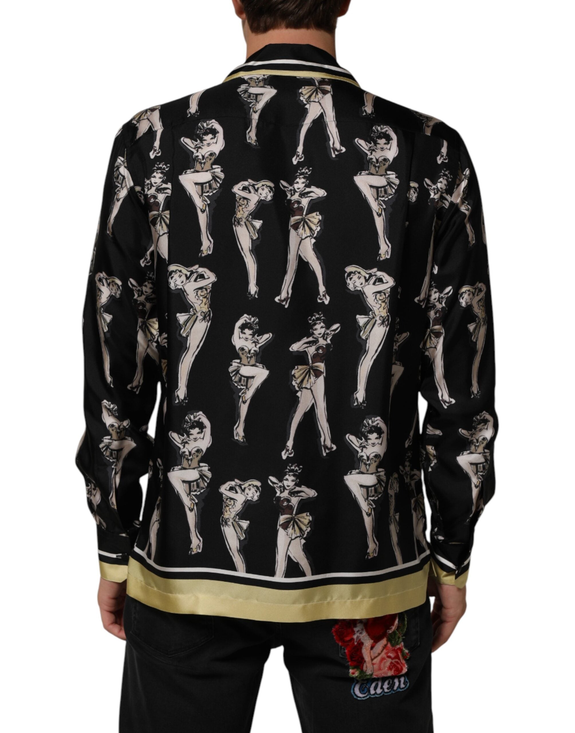 Dolce & Gabbana Black Silk Pin Up Printed Button Down Shirt Dolce & Gabbana