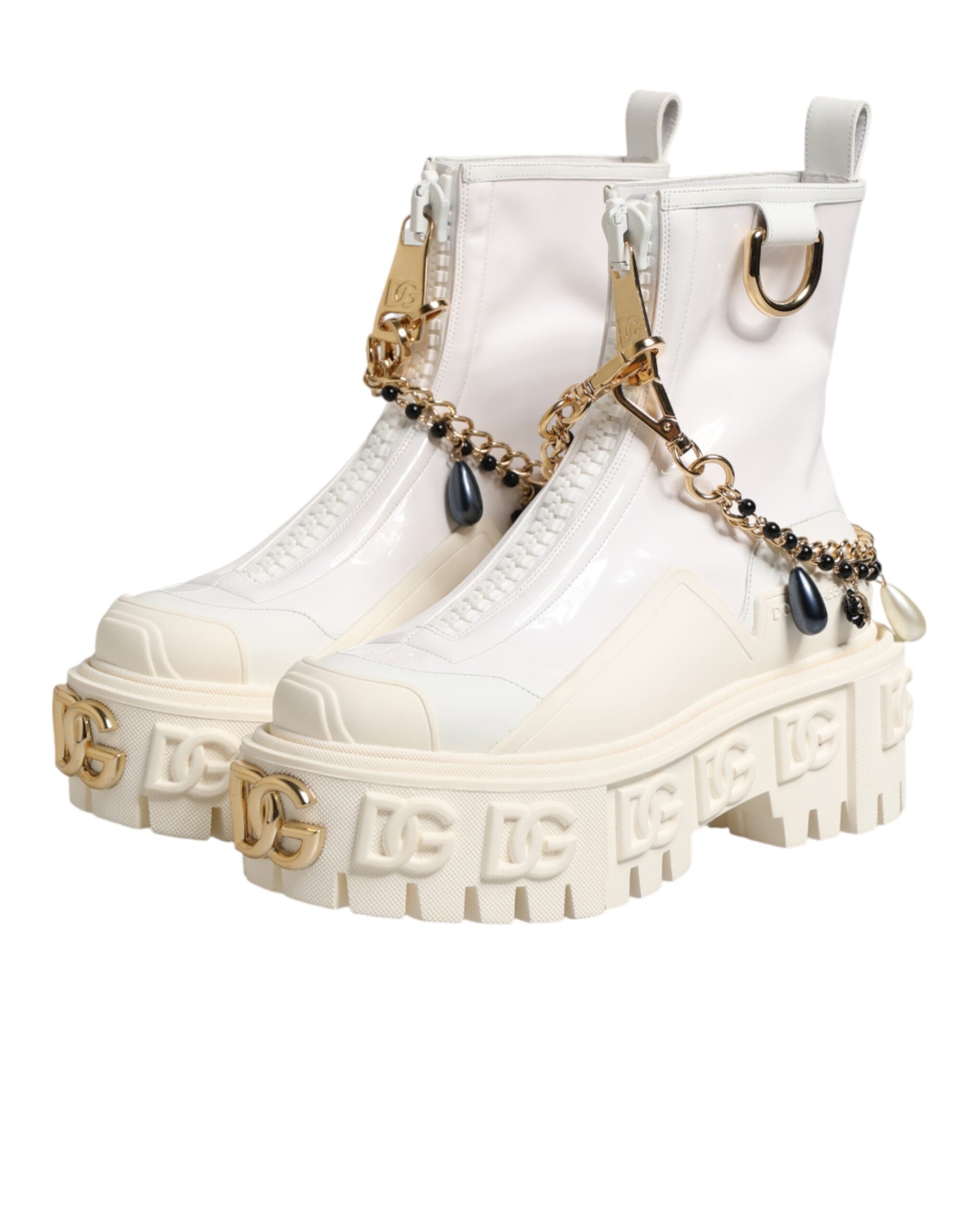 Dolce & Gabbana White Leather Rubber Logo Ankle Boots Shoes Dolce & Gabbana