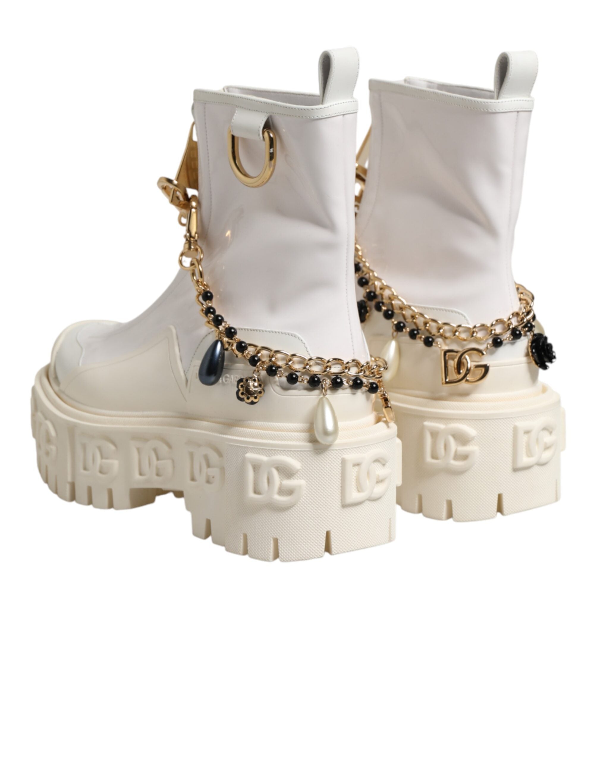 Dolce & Gabbana White Leather Rubber Logo Ankle Boots Shoes Dolce & Gabbana