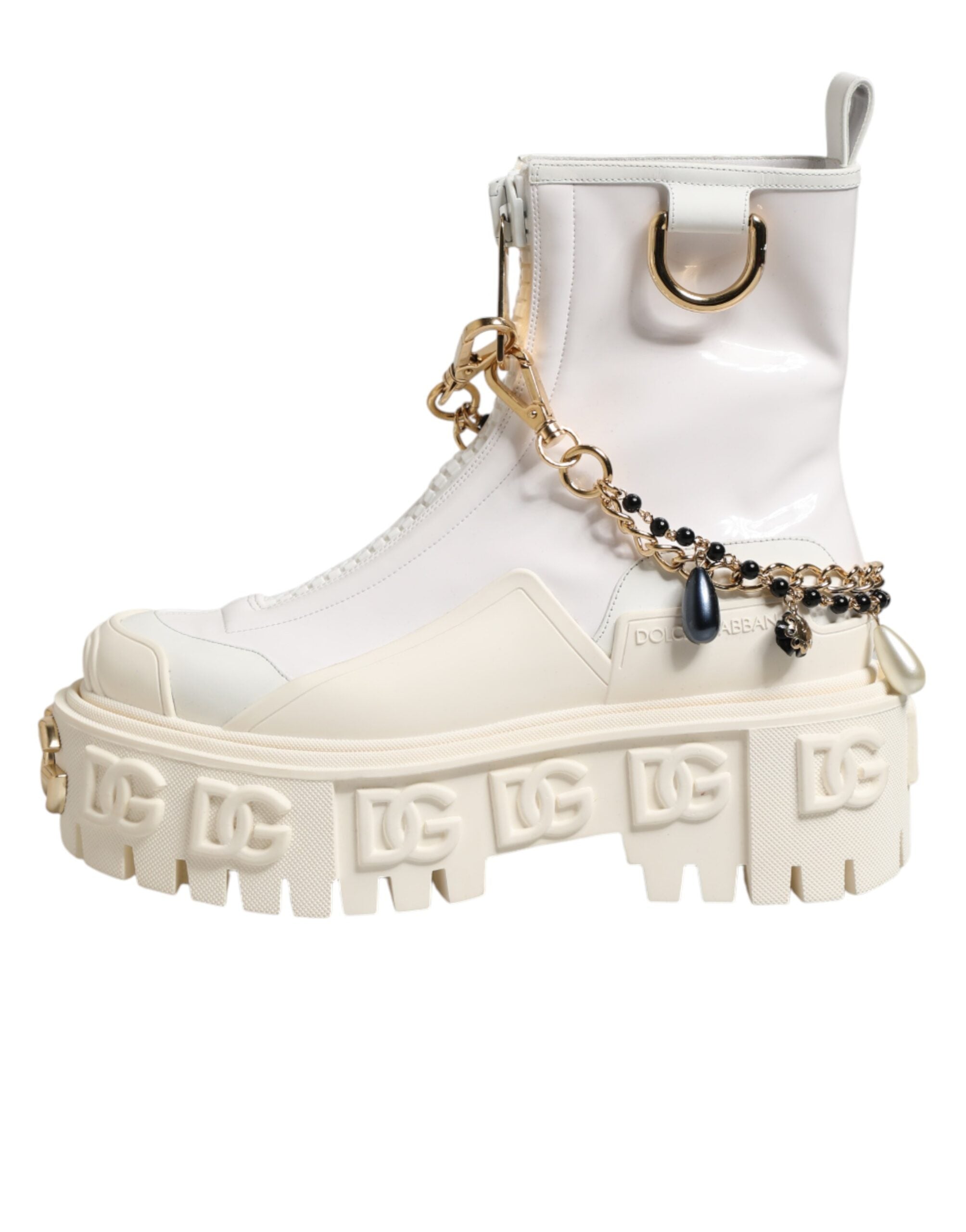 Dolce & Gabbana White Leather Rubber Logo Ankle Boots Shoes Dolce & Gabbana