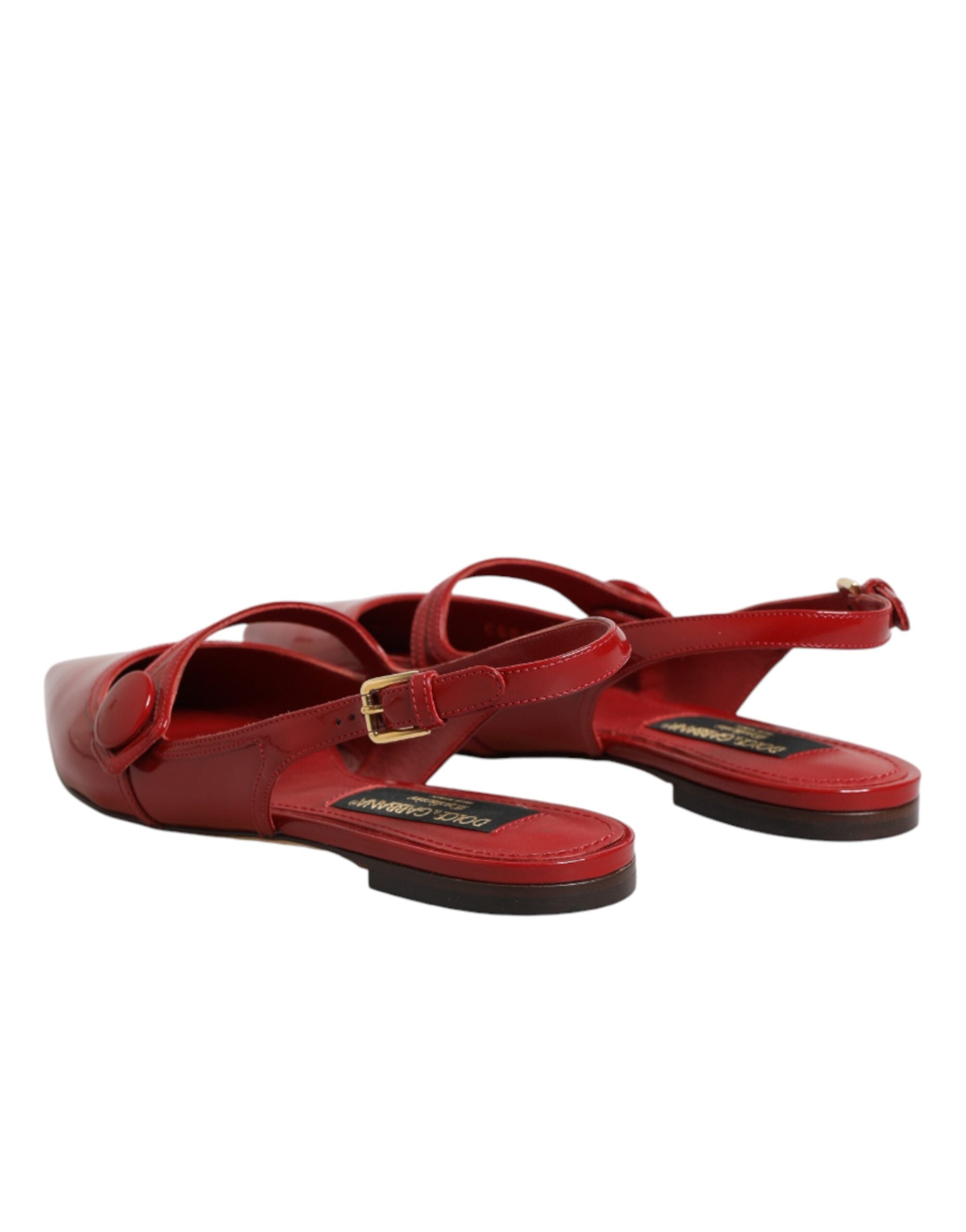 Dolce & Gabbana Red Leather Slingback Flats Sandals Shoes Dolce & Gabbana