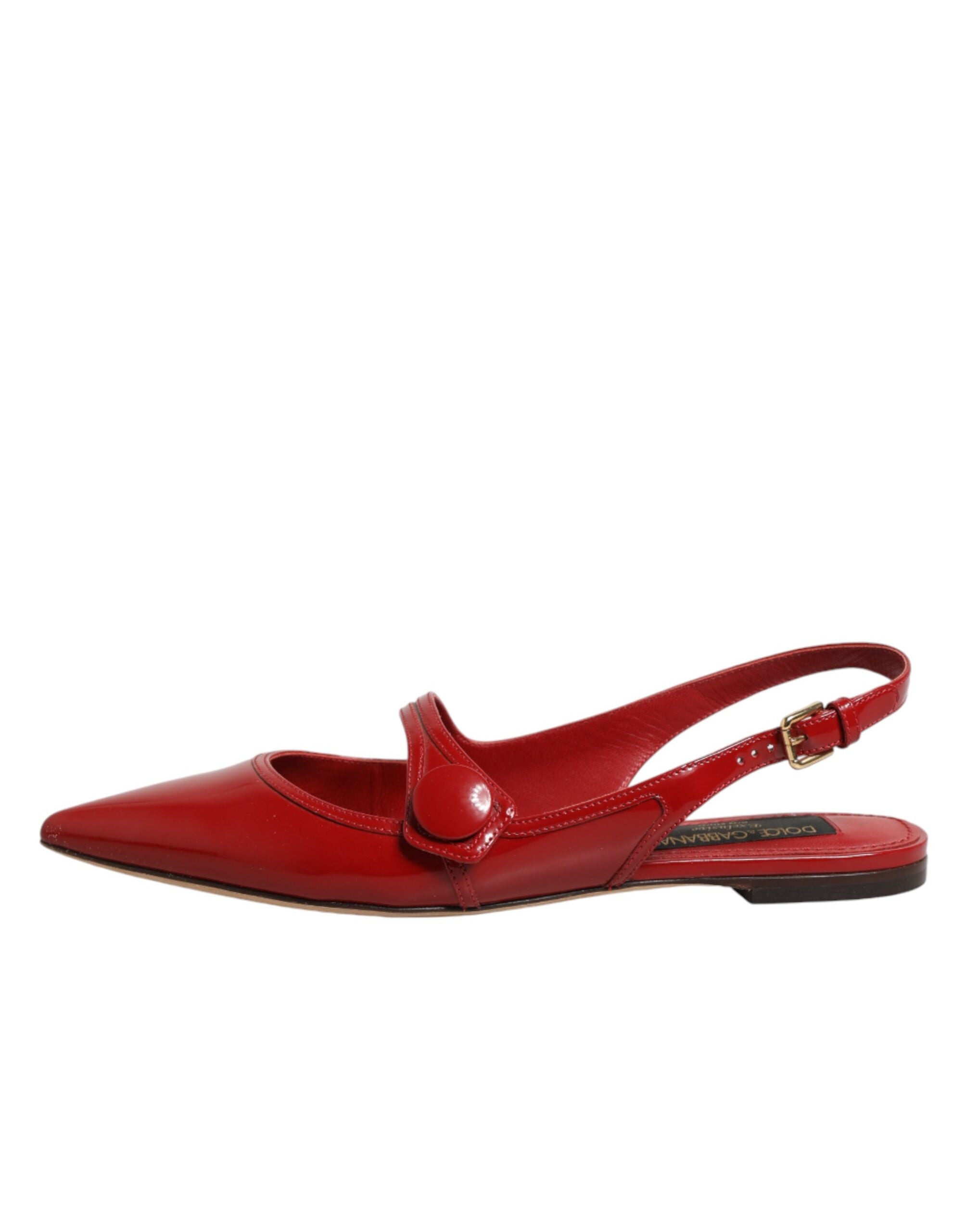 Dolce & Gabbana Red Leather Slingback Flats Sandals Shoes Dolce & Gabbana