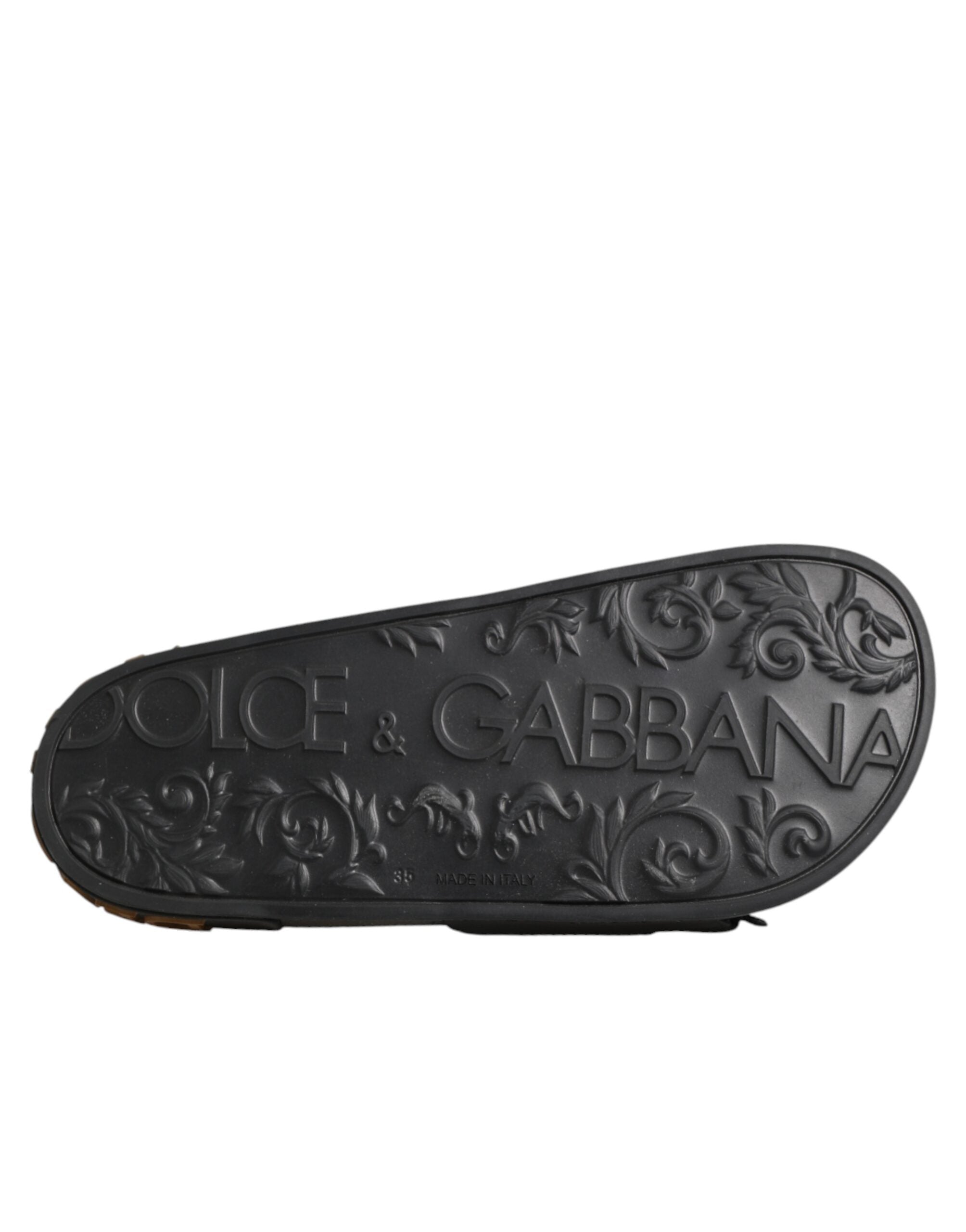 Dolce & Gabbana Black Devotion Matelassé Leather Slides Shoes Dolce & Gabbana