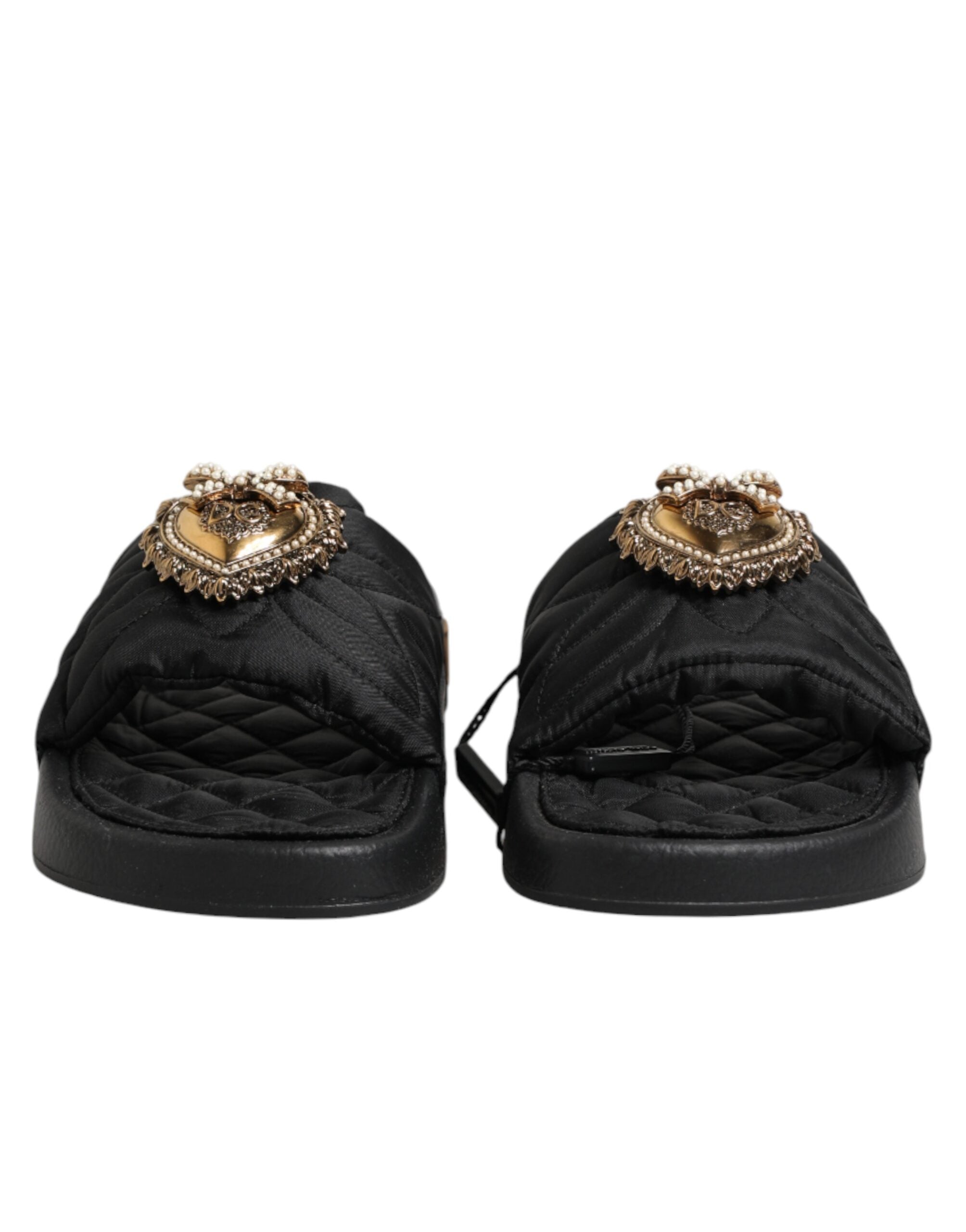 Dolce & Gabbana Black Devotion Matelassé Leather Slides Shoes Dolce & Gabbana