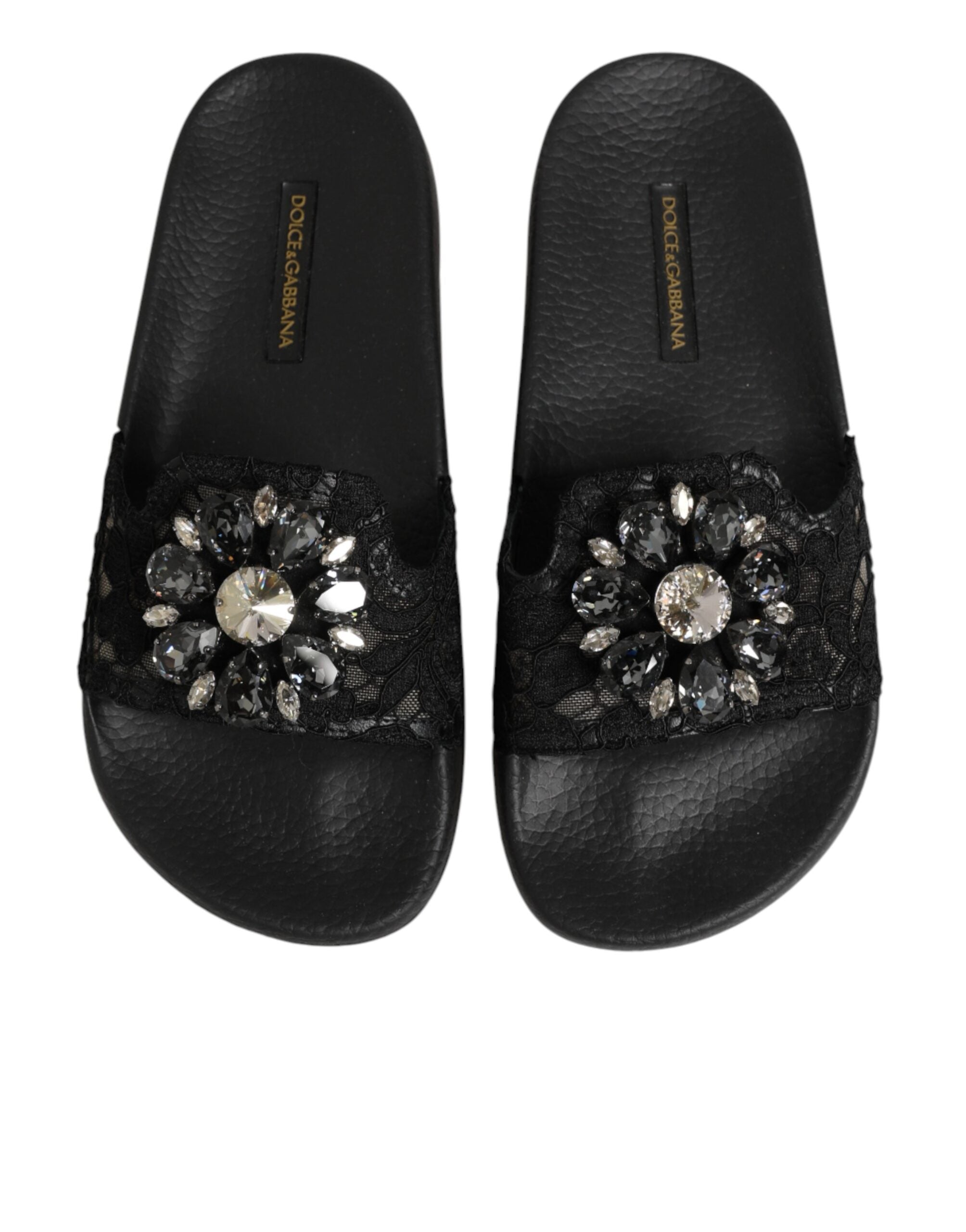 Dolce & Gabbana Black Devotion Matelassé Leather Slides Shoes Dolce & Gabbana
