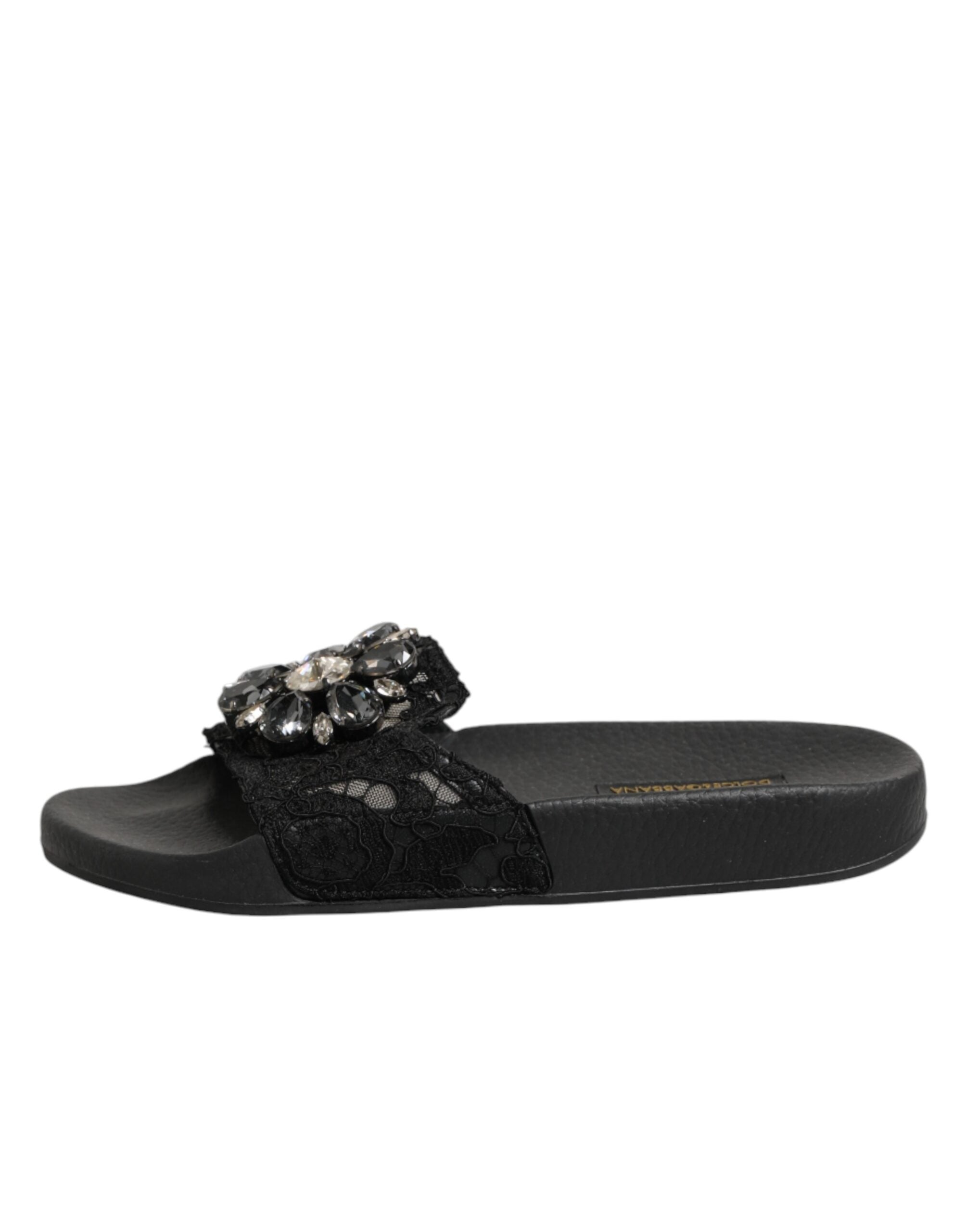 Dolce & Gabbana Black Devotion Matelassé Leather Slides Shoes Dolce & Gabbana