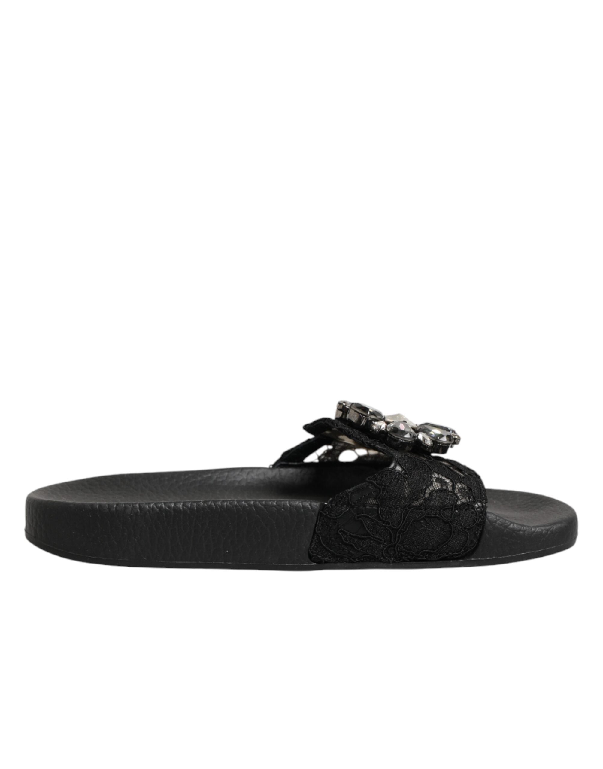 Dolce & Gabbana Black Devotion Matelassé Leather Slides Shoes Dolce & Gabbana