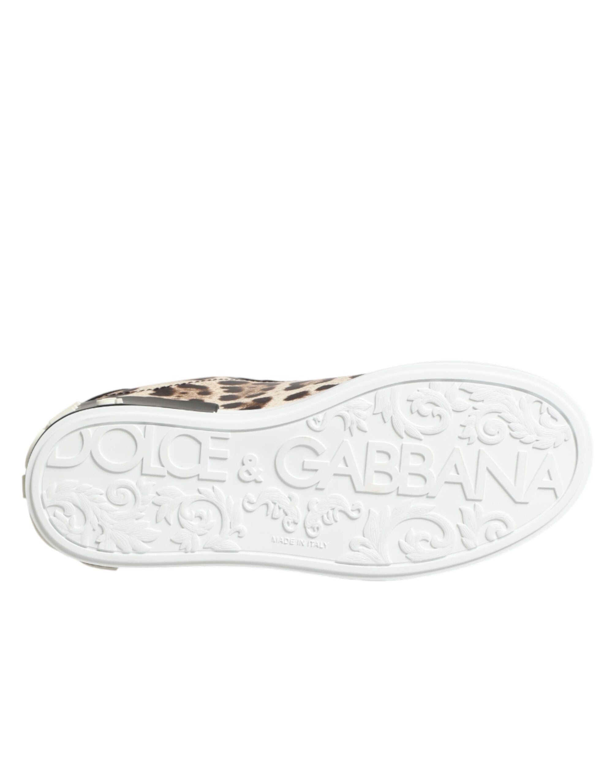 Dolce & Gabbana Brown Leather Leopard Low Top Sneakers Shoes Dolce & Gabbana