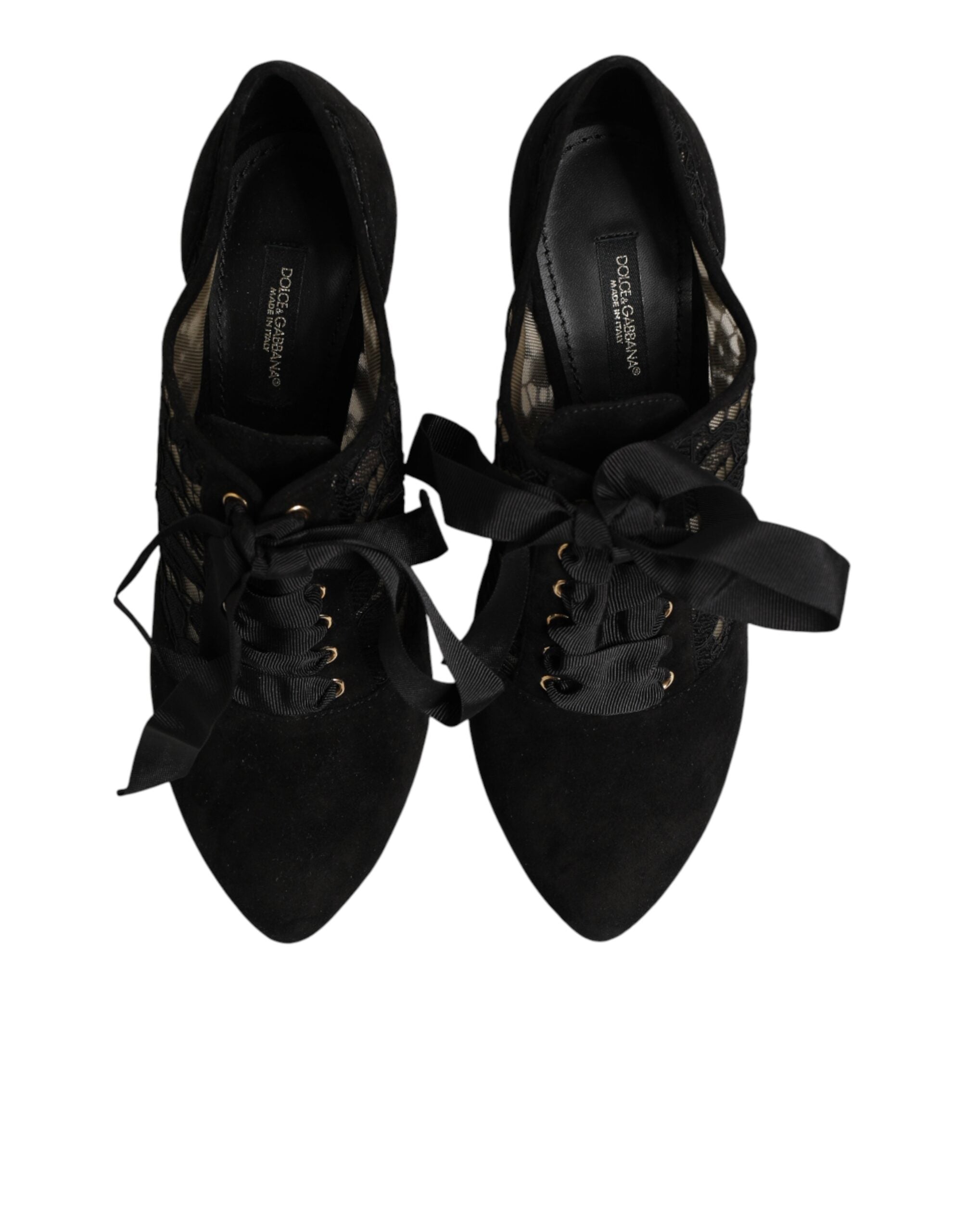 Dolce & Gabbana Black Floral High Heels LACE-UPS Pumps Shoes Dolce & Gabbana
