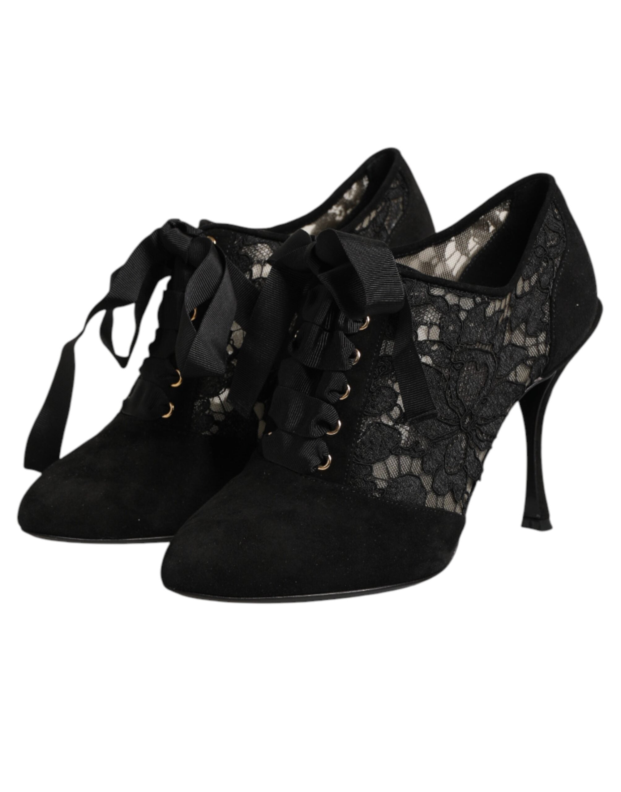 Dolce & Gabbana Black Floral High Heels LACE-UPS Pumps Shoes Dolce & Gabbana