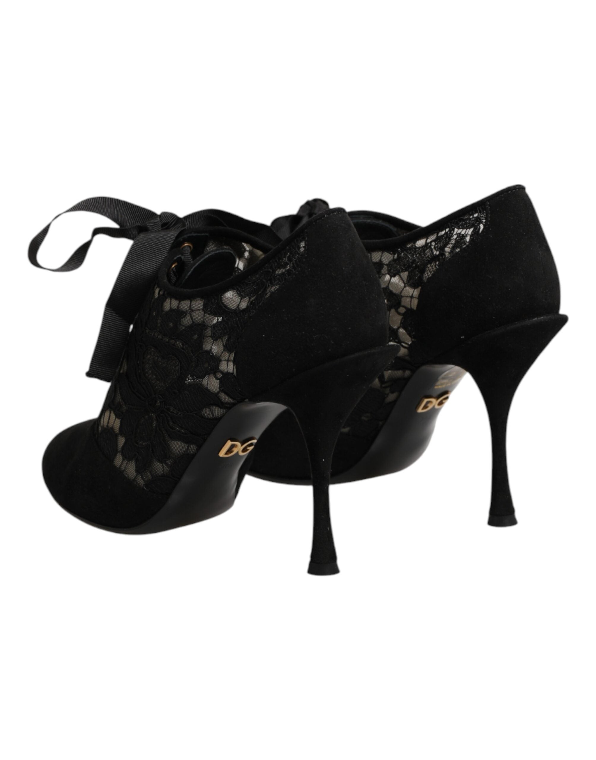 Dolce & Gabbana Black Floral High Heels LACE-UPS Pumps Shoes Dolce & Gabbana