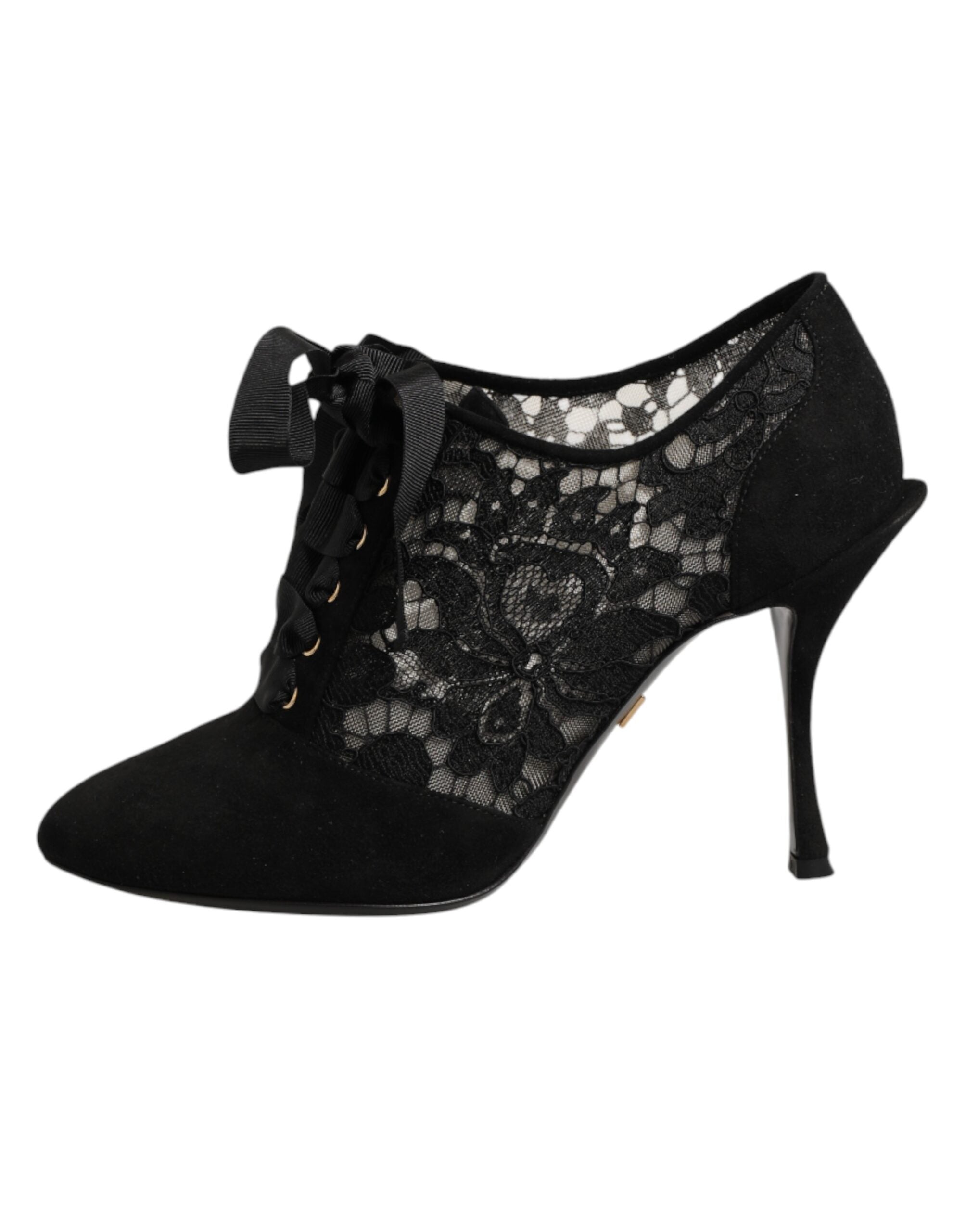 Dolce & Gabbana Black Floral High Heels LACE-UPS Pumps Shoes Dolce & Gabbana