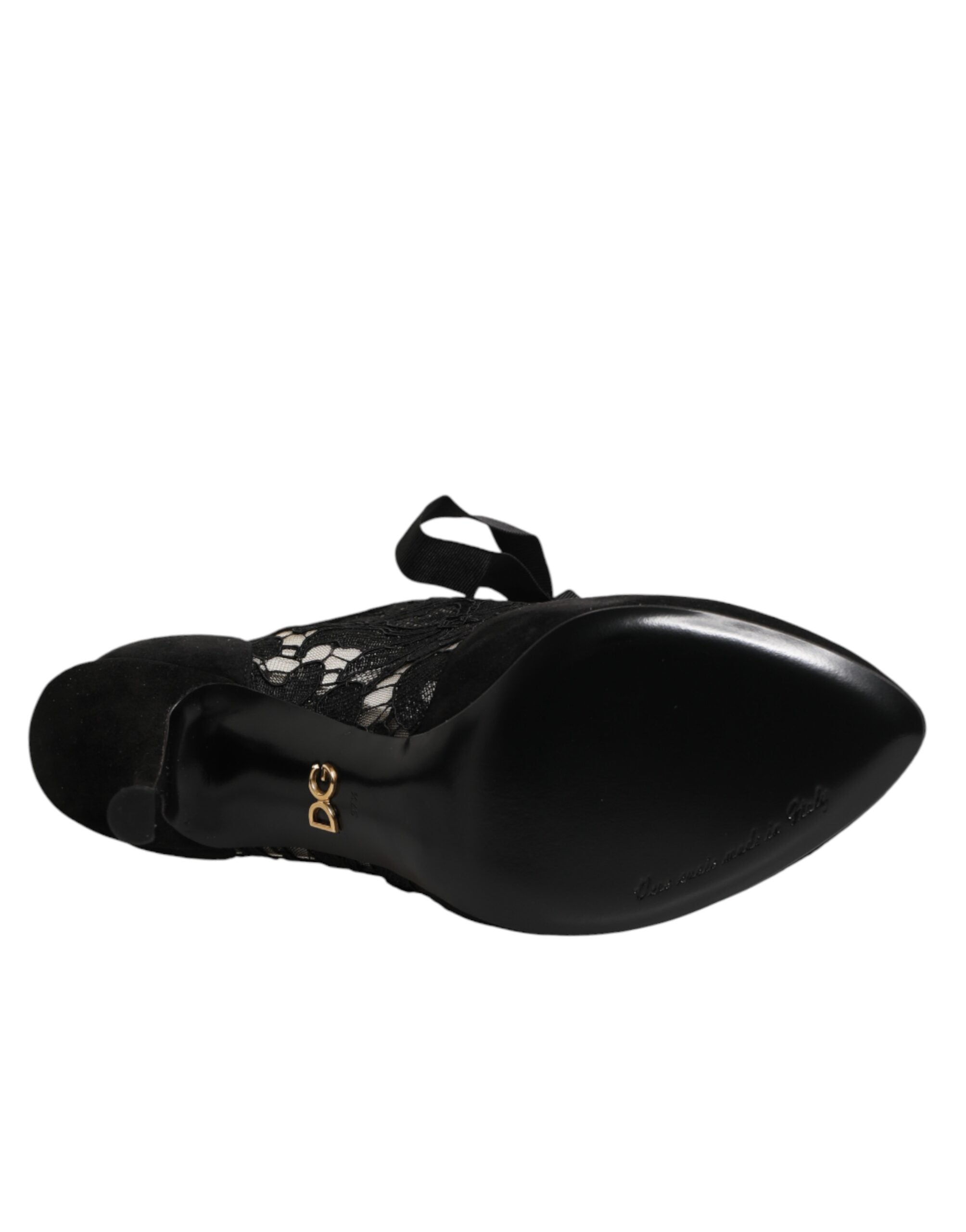 Dolce & Gabbana Black Floral High Heels LACE-UPS Pumps Shoes Dolce & Gabbana