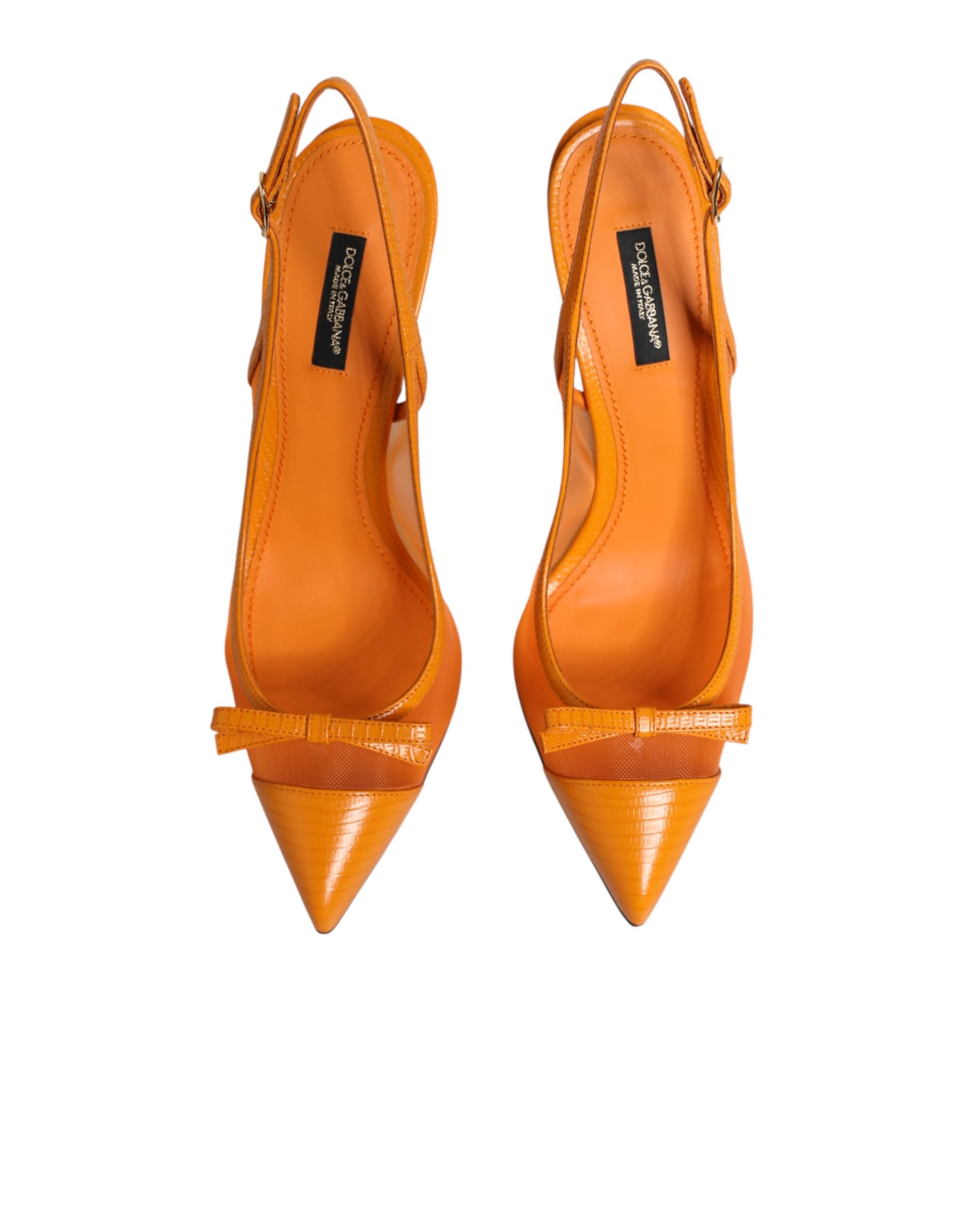 Dolce & Gabbana Orange Leather Mesh Heels Slingback Shoes Dolce & Gabbana