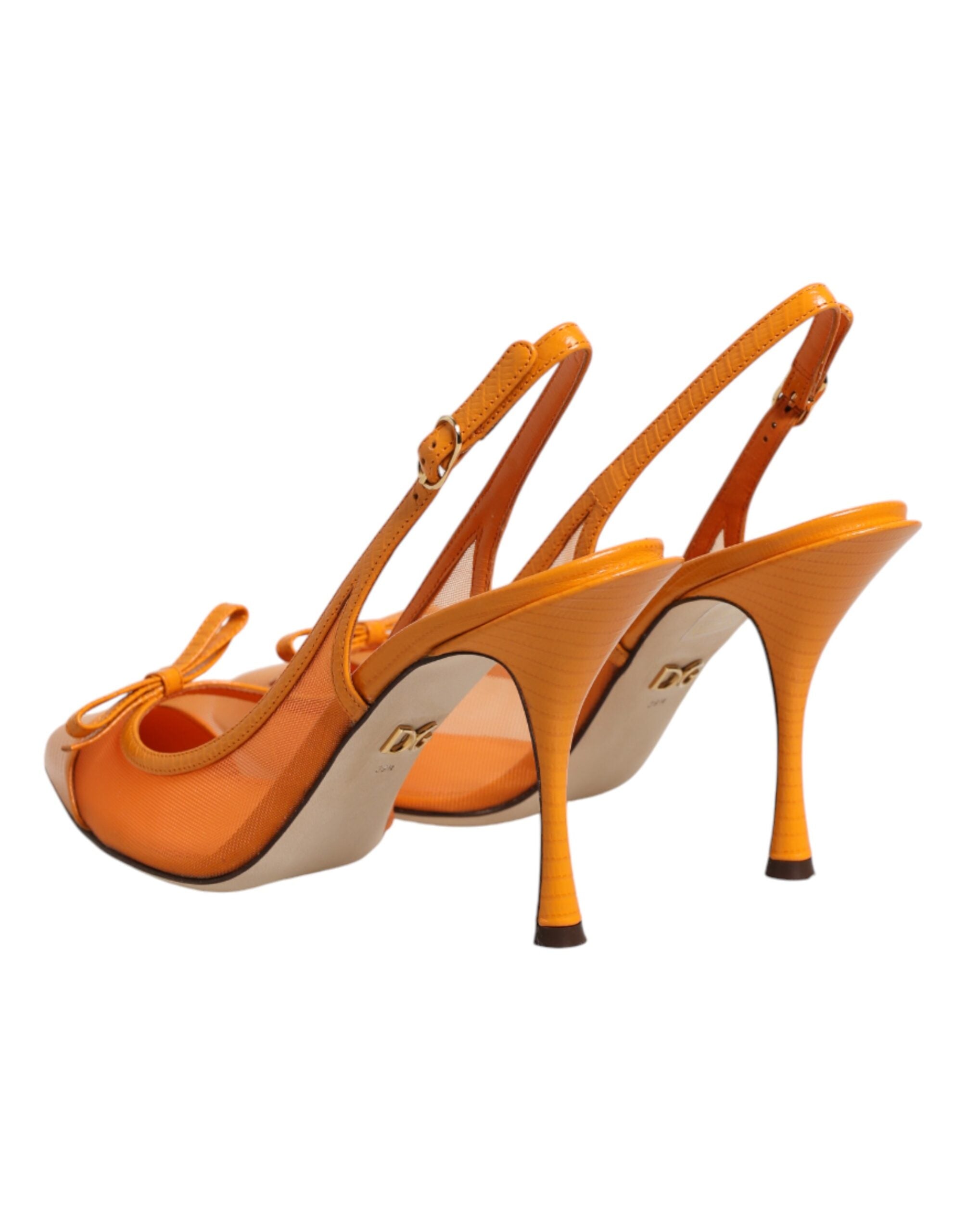 Dolce & Gabbana Orange Leather Mesh Heels Slingback Shoes Dolce & Gabbana