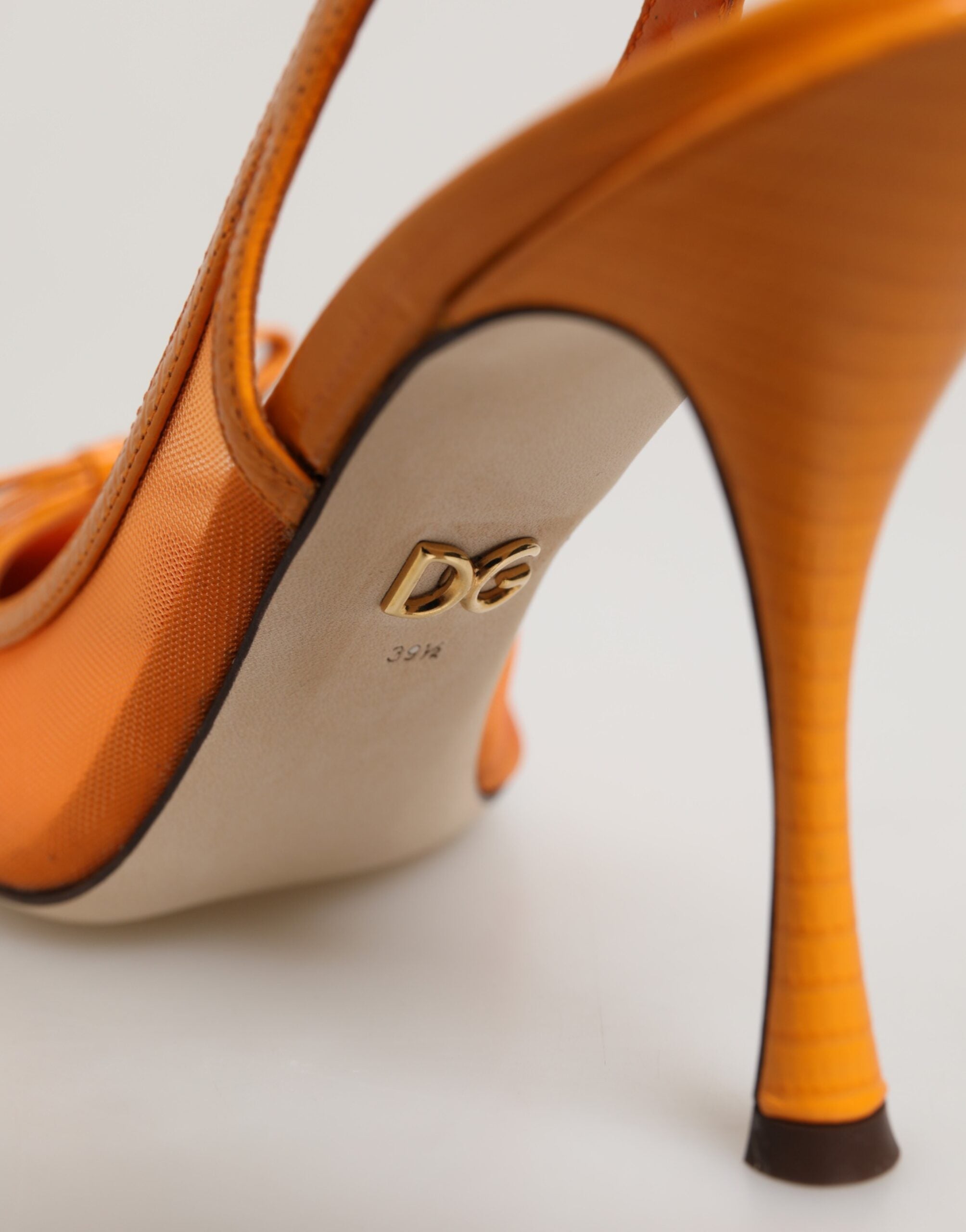 Dolce & Gabbana Orange Leather Mesh Heels Slingback Shoes Dolce & Gabbana