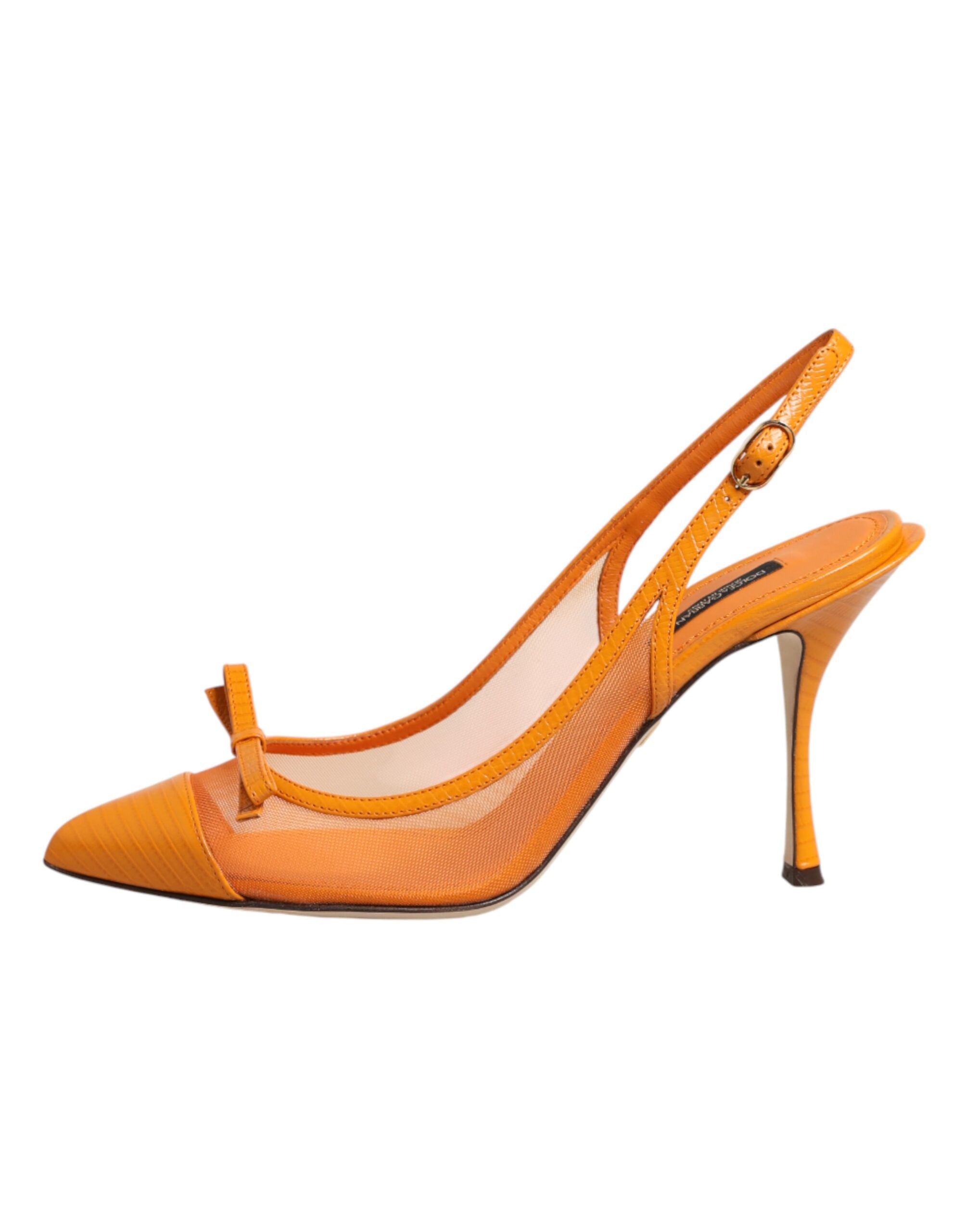 Dolce & Gabbana Orange Leather Mesh Heels Slingback Shoes Dolce & Gabbana