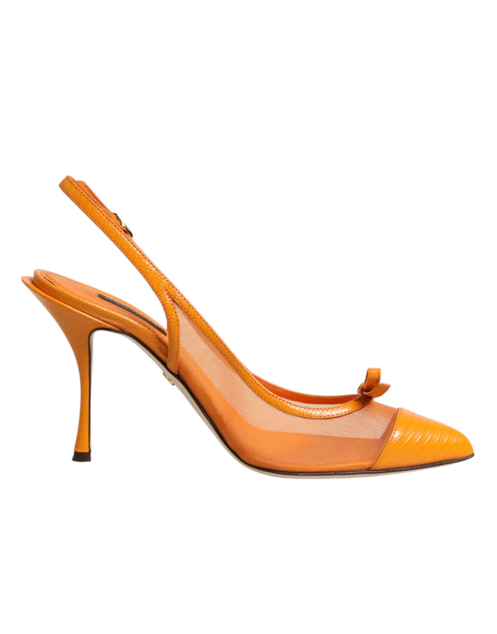 Dolce & Gabbana Orange Leather Mesh Heels Slingback Shoes Dolce & Gabbana