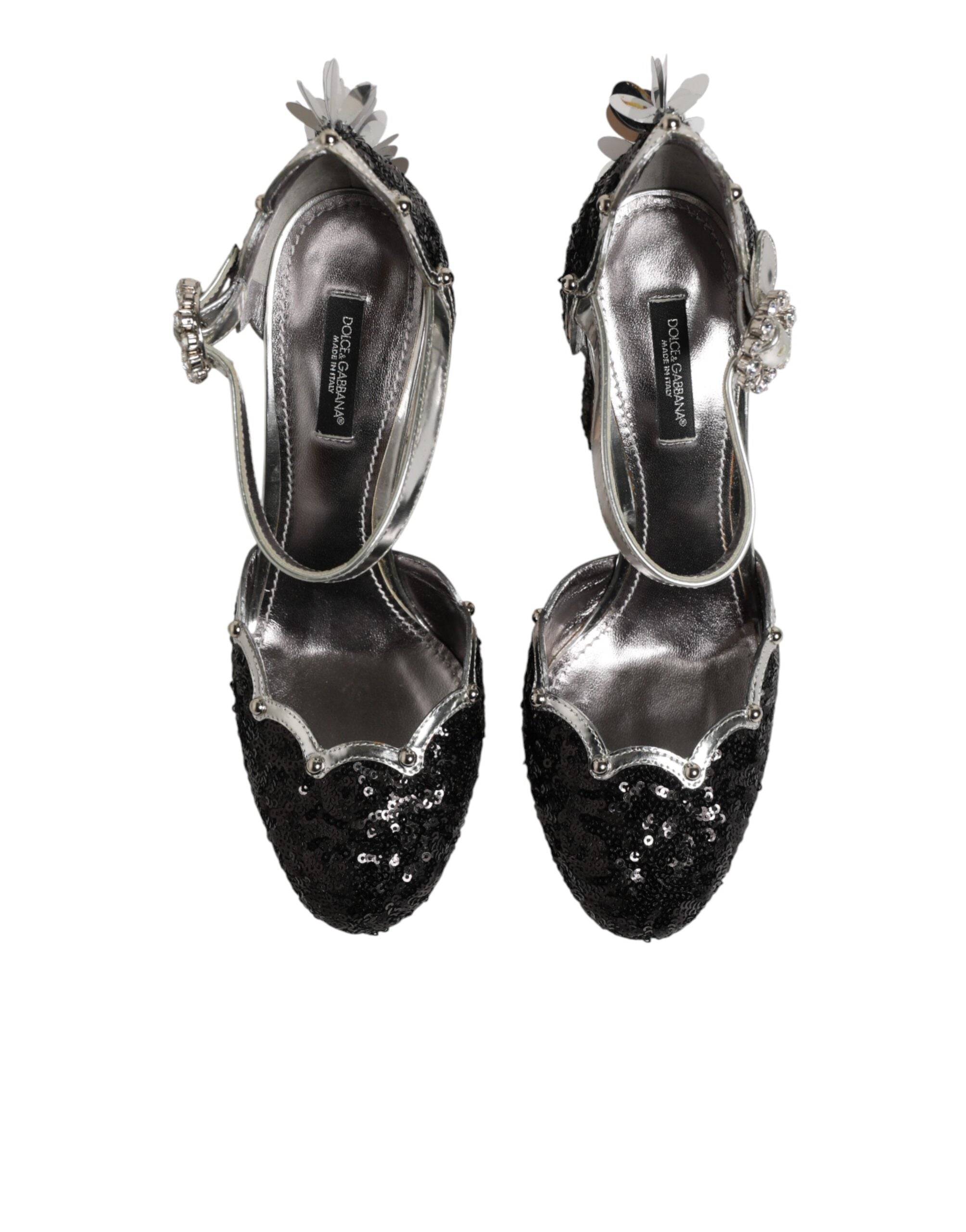 Dolce & Gabbana Black Sequined Ankle Strap Sandals Shoes Dolce & Gabbana