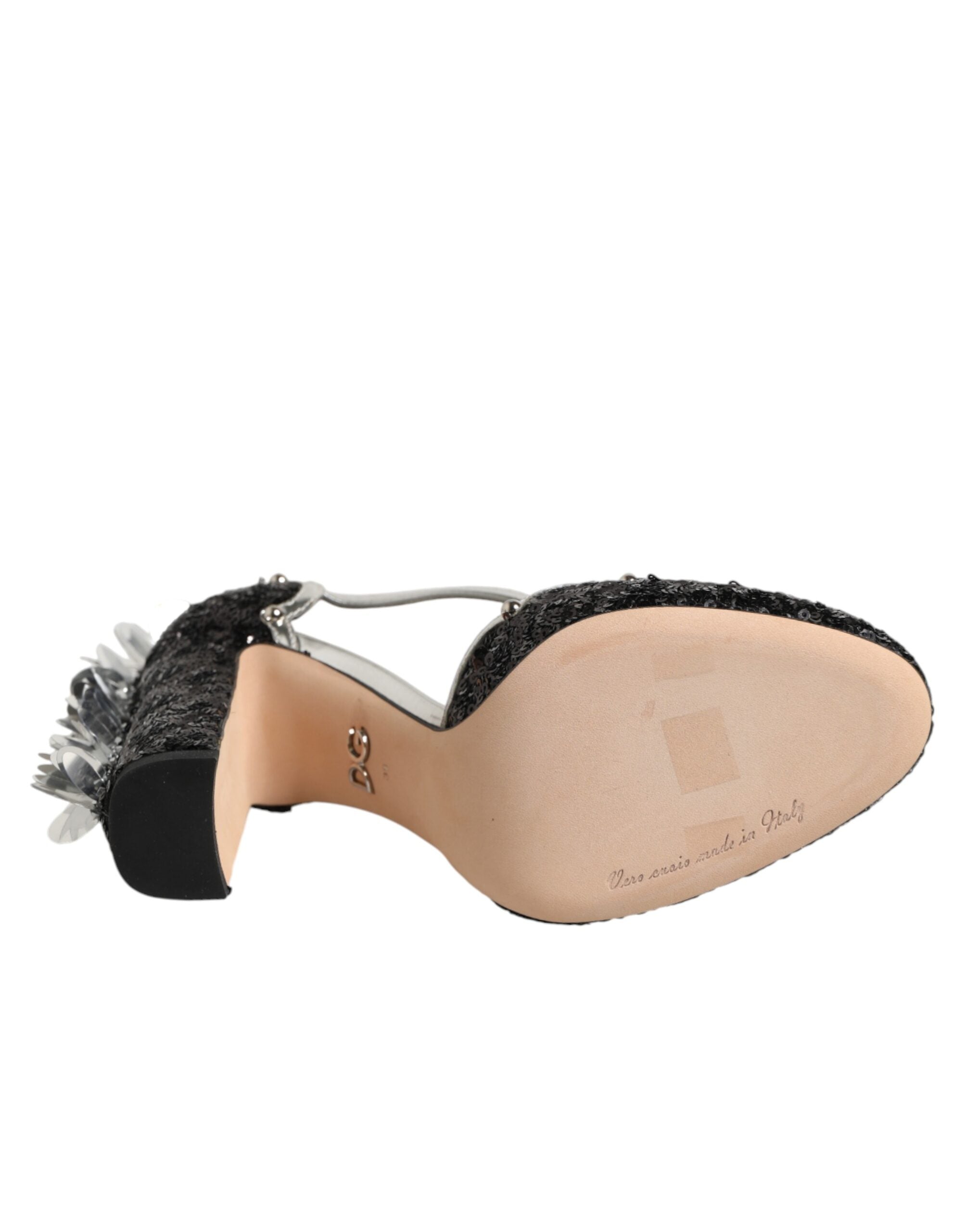 Dolce & Gabbana Black Sequined Ankle Strap Sandals Shoes Dolce & Gabbana