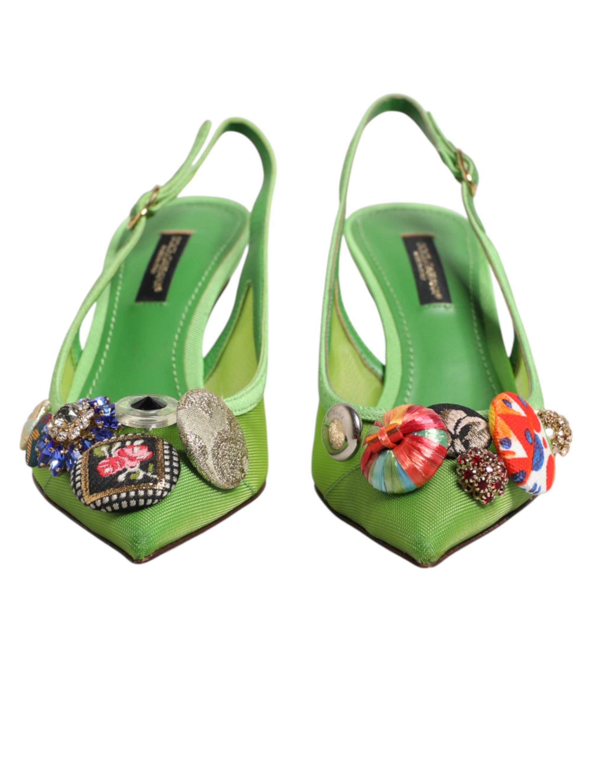 Dolce & Gabbana Green Embellished Heels Slingbacks Shoes Dolce & Gabbana