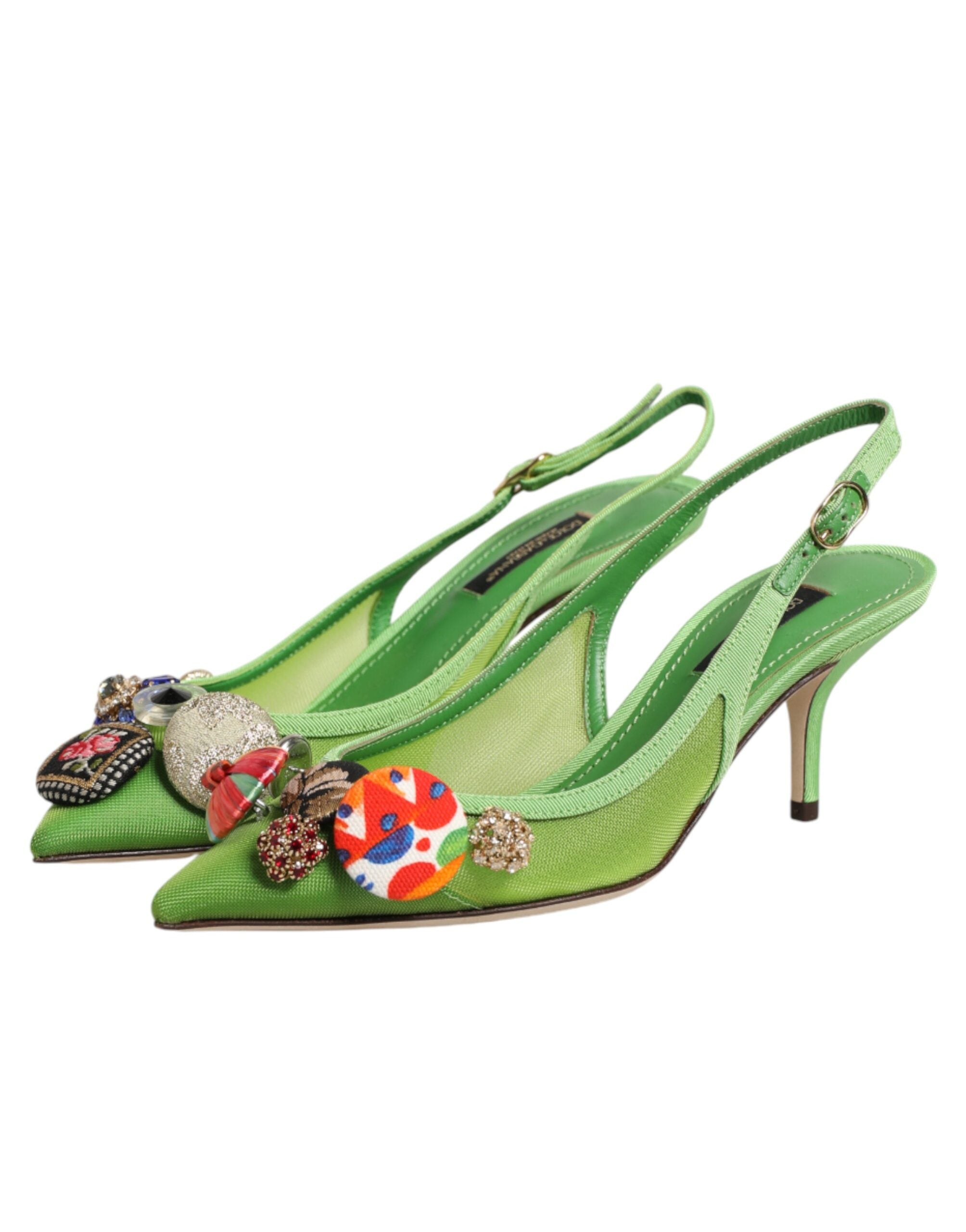 Dolce & Gabbana Green Embellished Heels Slingbacks Shoes Dolce & Gabbana