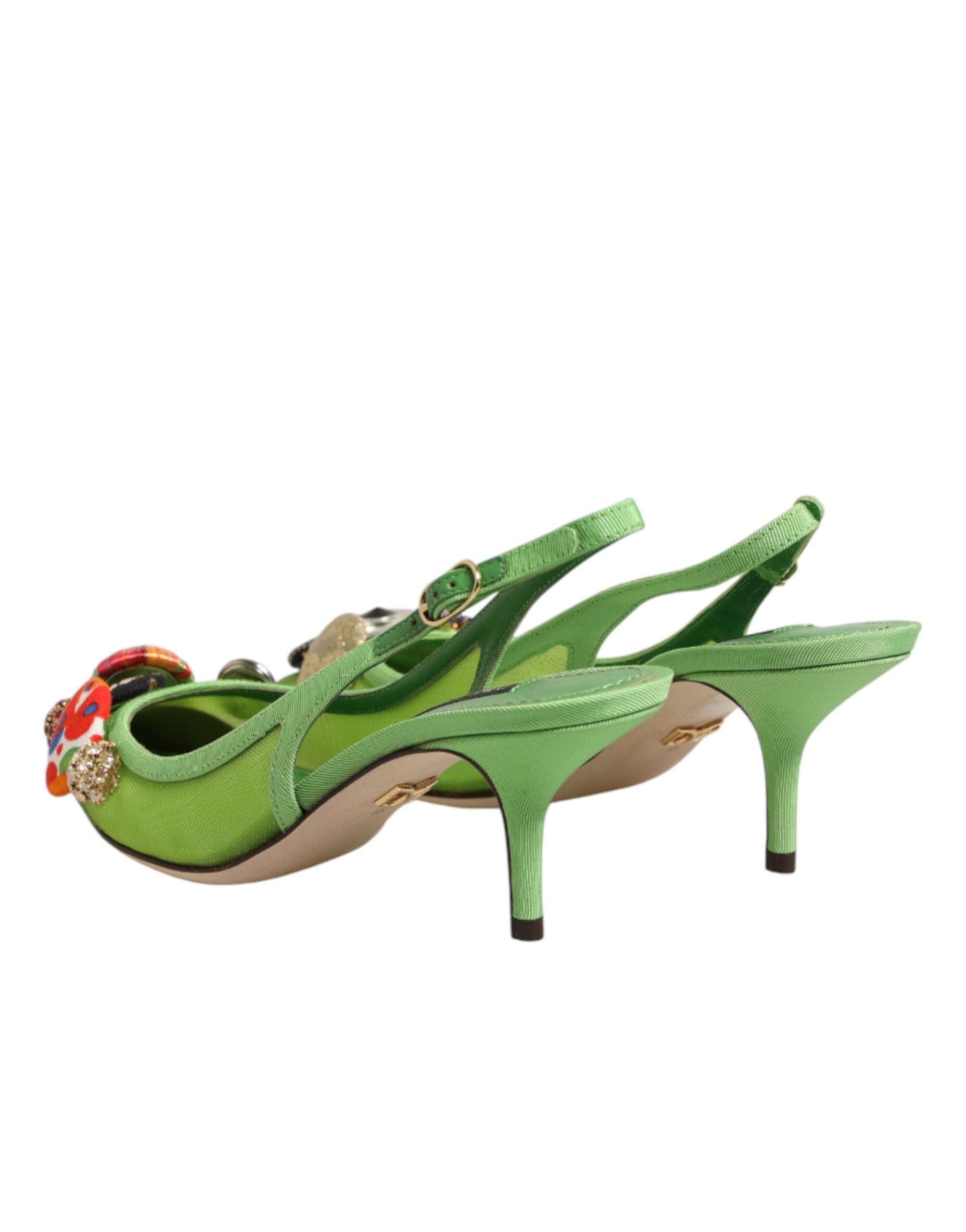 Dolce & Gabbana Green Embellished Heels Slingbacks Shoes Dolce & Gabbana