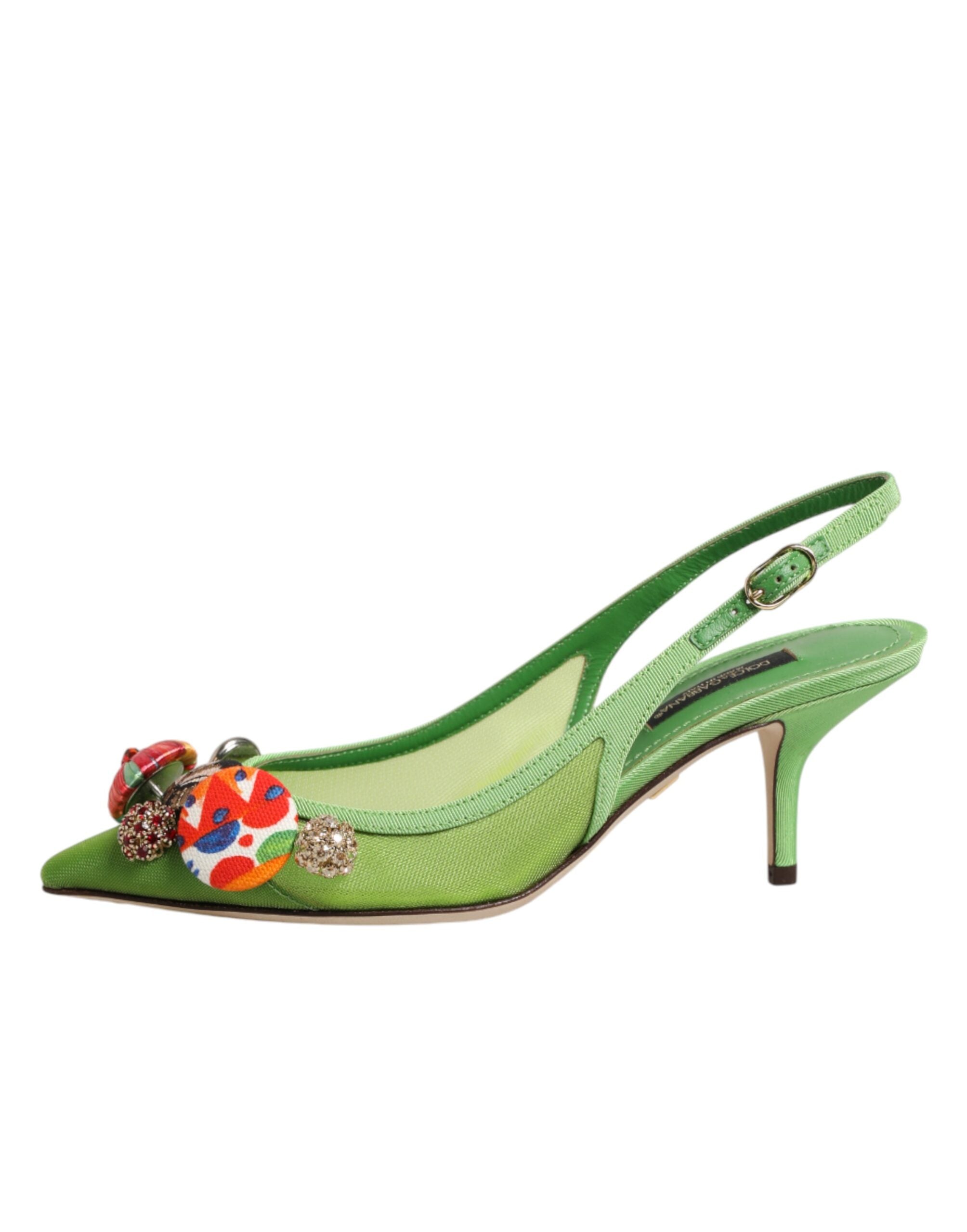 Dolce & Gabbana Green Embellished Heels Slingbacks Shoes Dolce & Gabbana