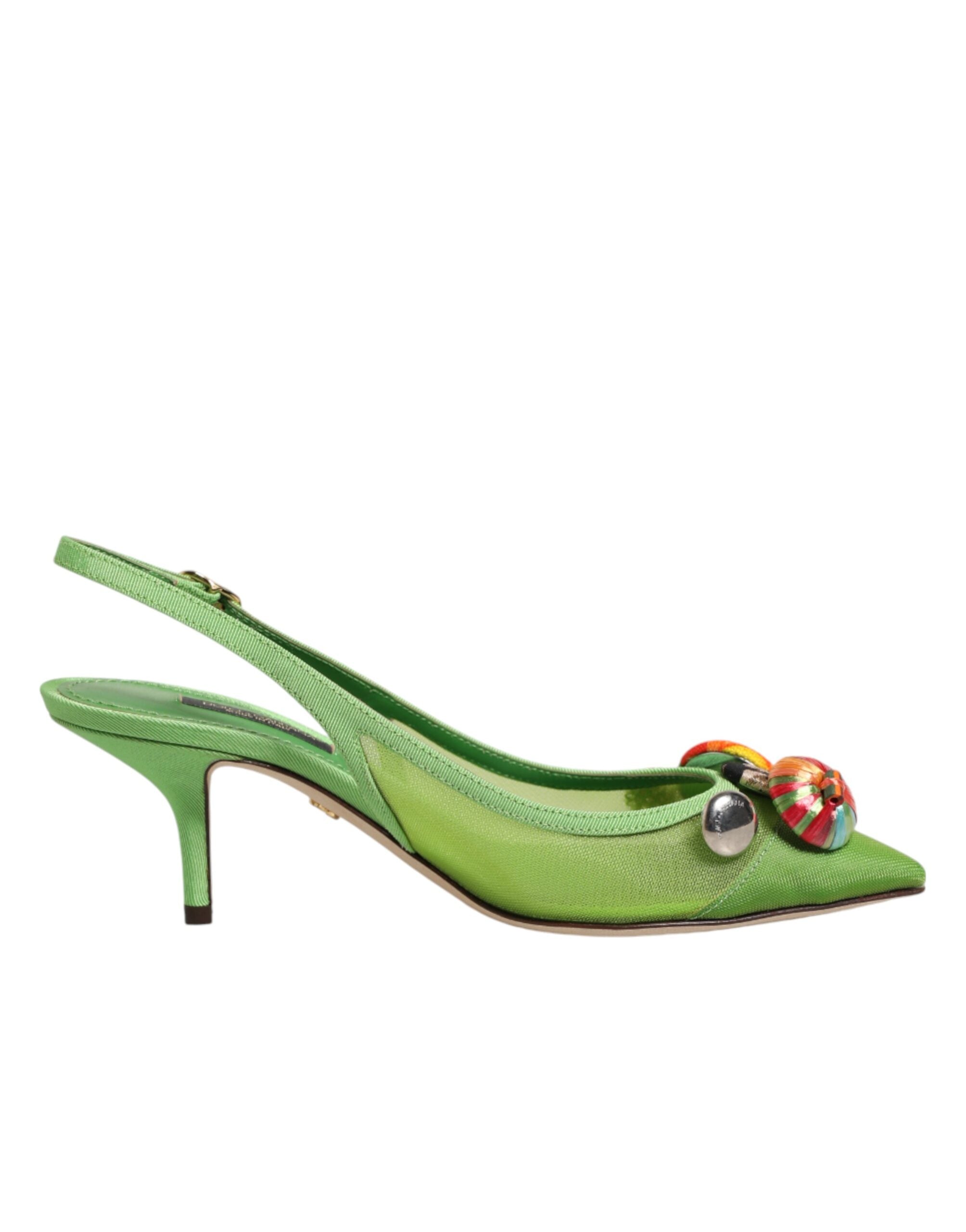 Dolce & Gabbana Green Embellished Heels Slingbacks Shoes Dolce & Gabbana