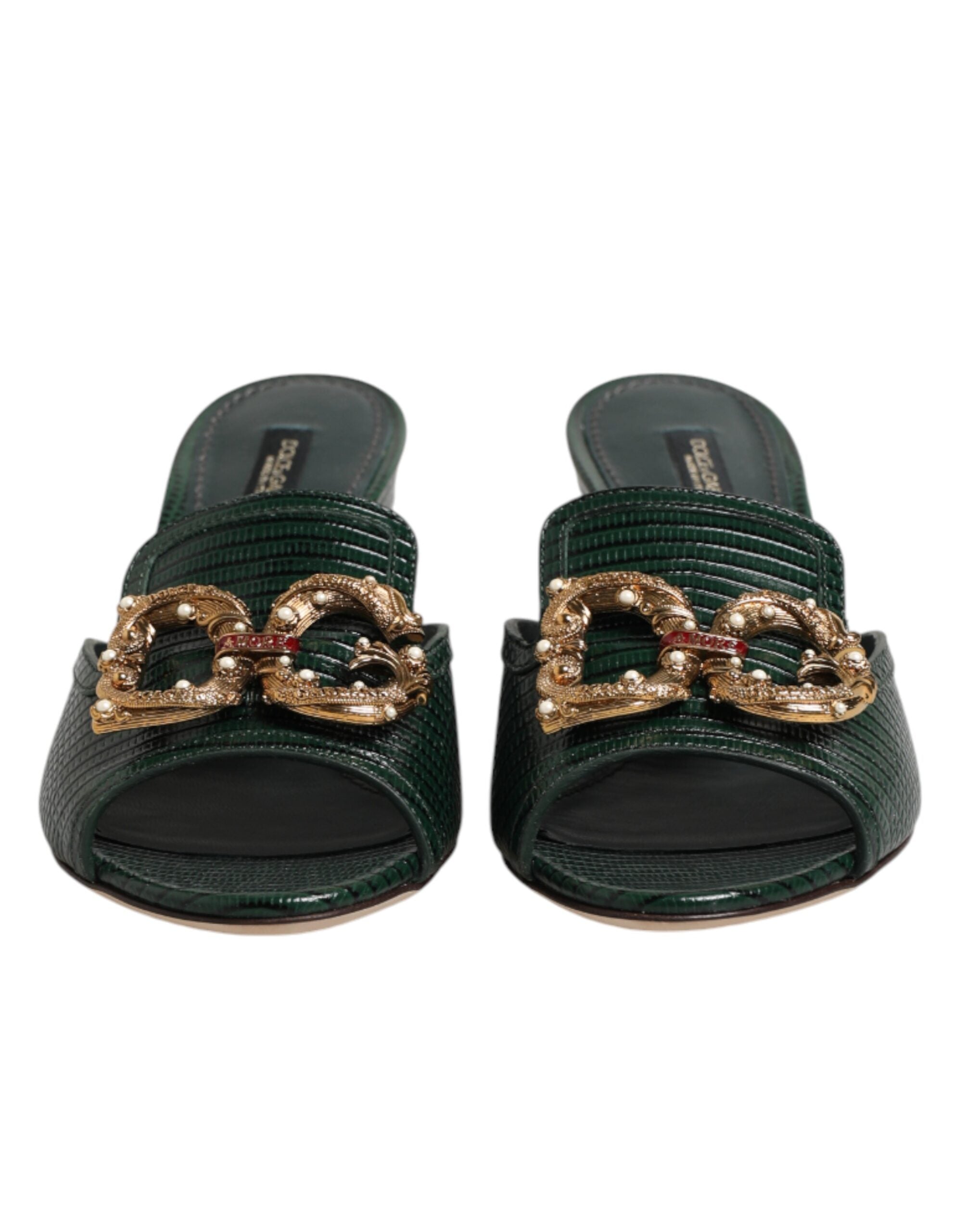 Dolce & Gabbana Green DG Amore Heel Slides Sandals Shoes Dolce & Gabbana