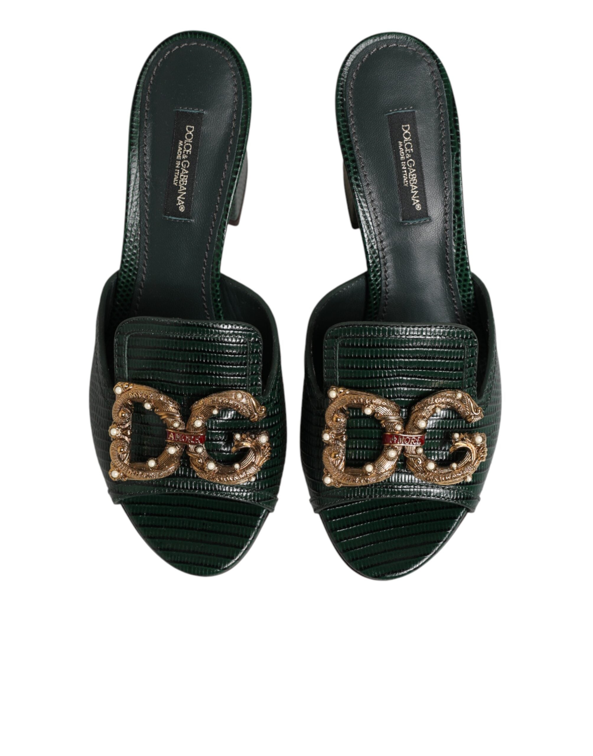 Dolce & Gabbana Green DG Amore Heel Slides Sandals Shoes Dolce & Gabbana
