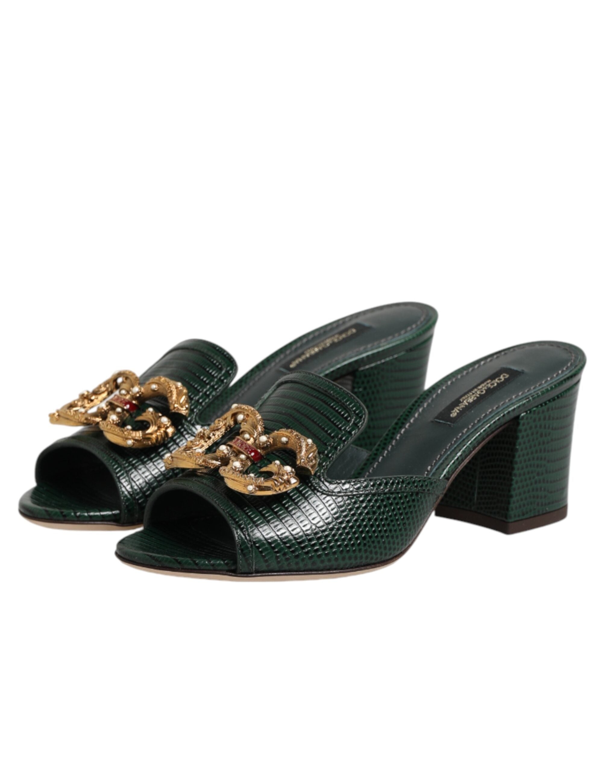 Dolce & Gabbana Green DG Amore Heel Slides Sandals Shoes Dolce & Gabbana