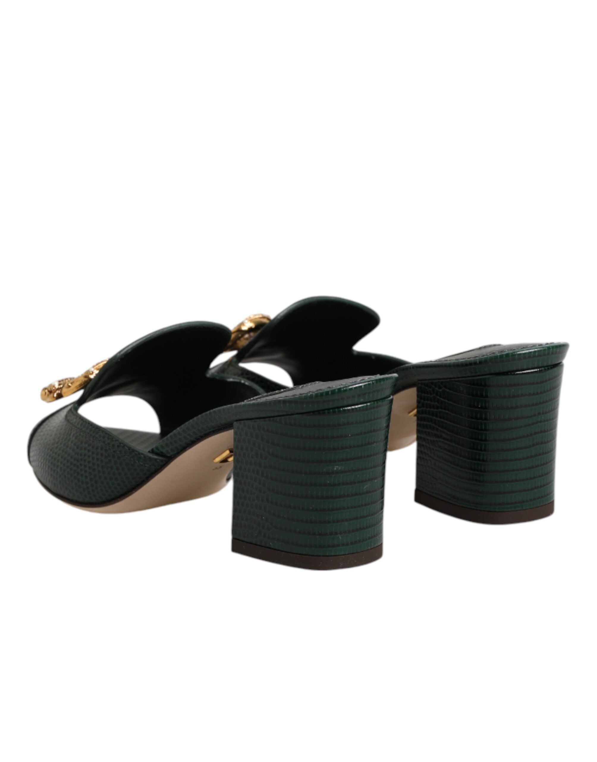 Dolce & Gabbana Green DG Amore Heel Slides Sandals Shoes Dolce & Gabbana