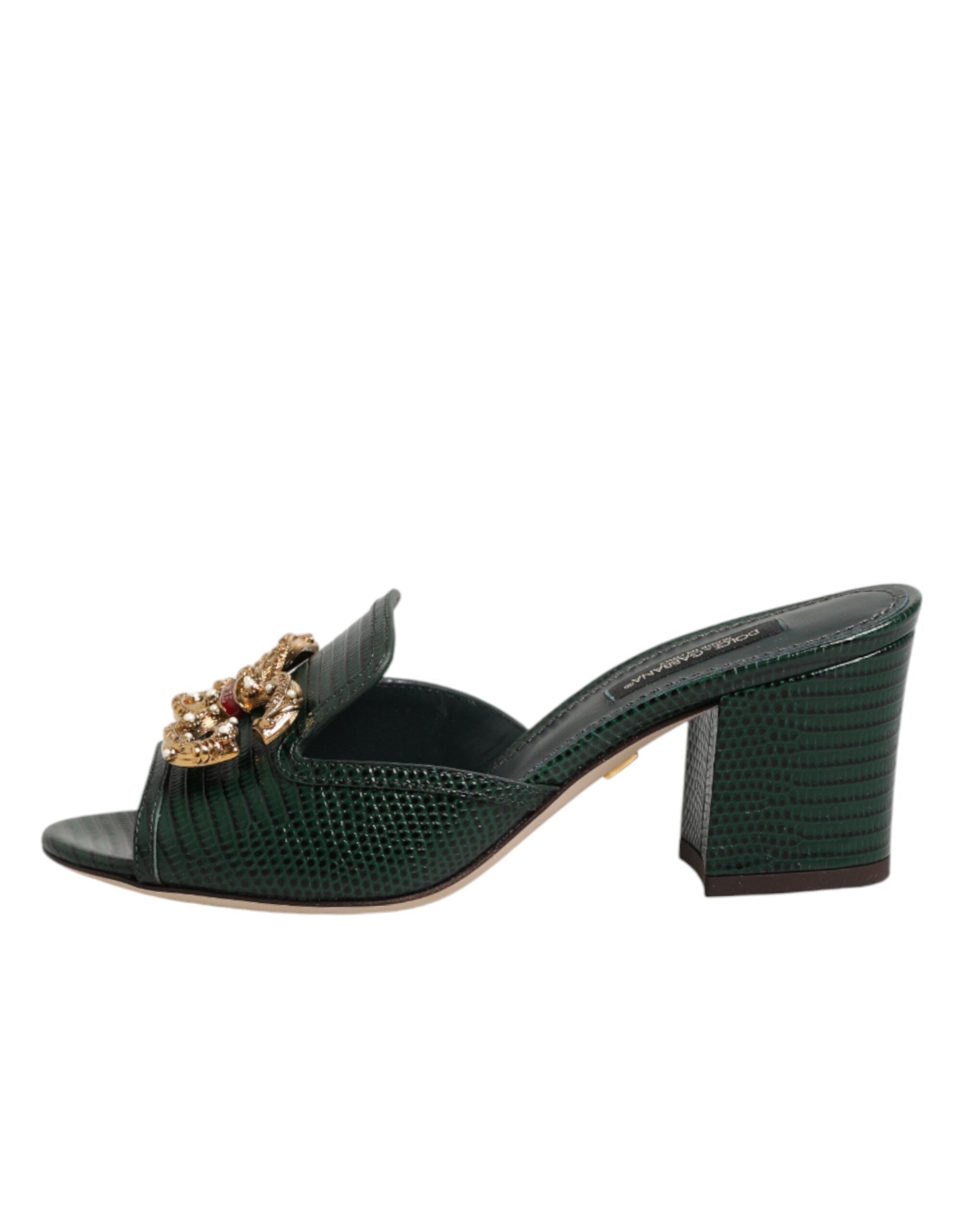 Dolce & Gabbana Green DG Amore Heel Slides Sandals Shoes Dolce & Gabbana