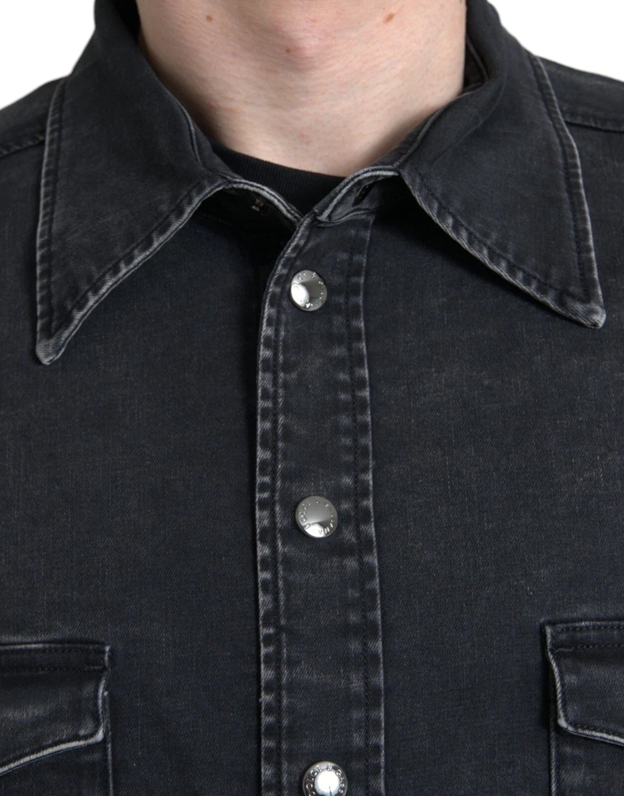 Dolce & Gabbana Black Cotton Long Sleeve Denim Casual Shirt Dolce & Gabbana