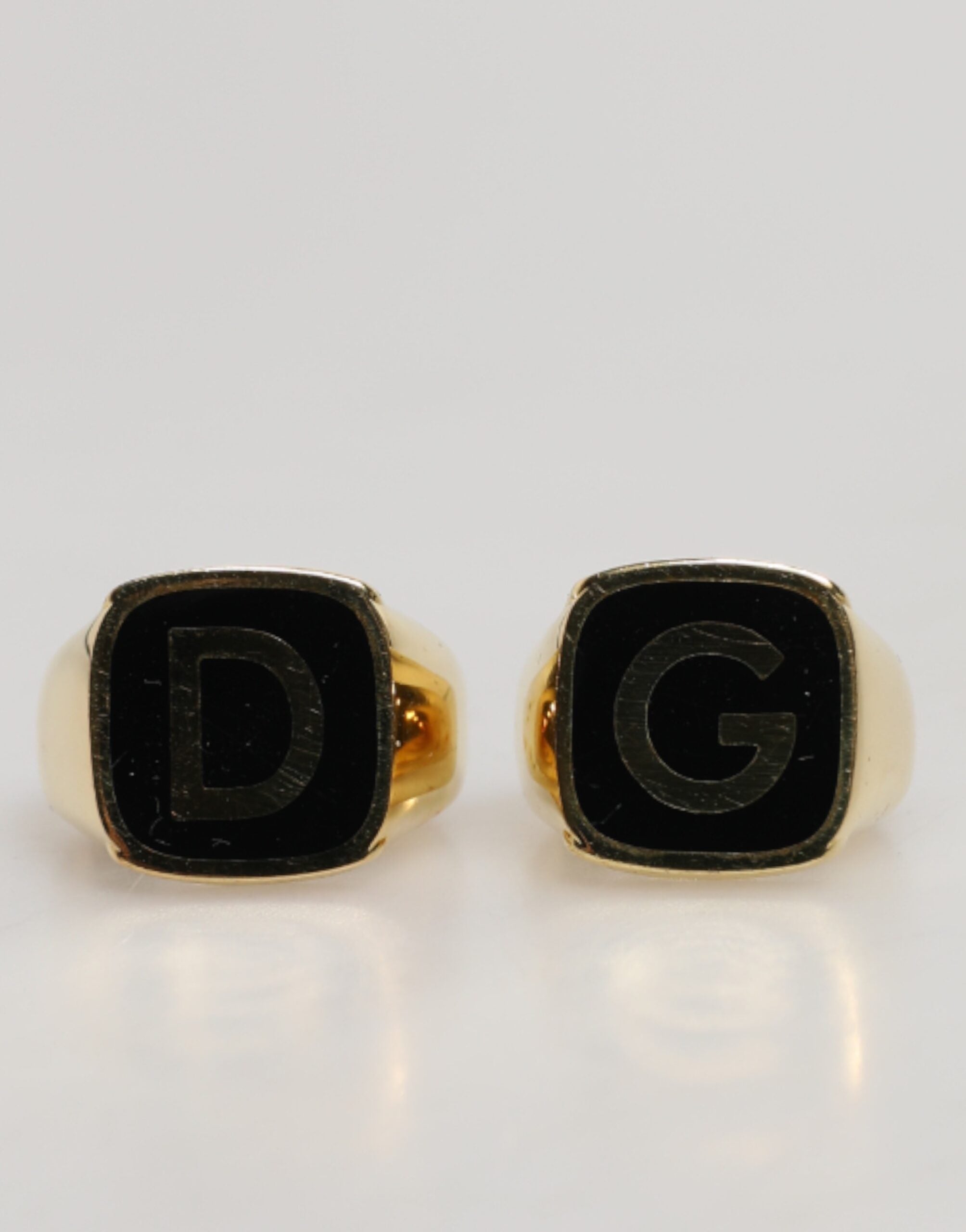 Dolce & Gabbana Gold-Tone Real Brass Black Enamel "DG" Adjustable Rings Dolce & Gabbana
