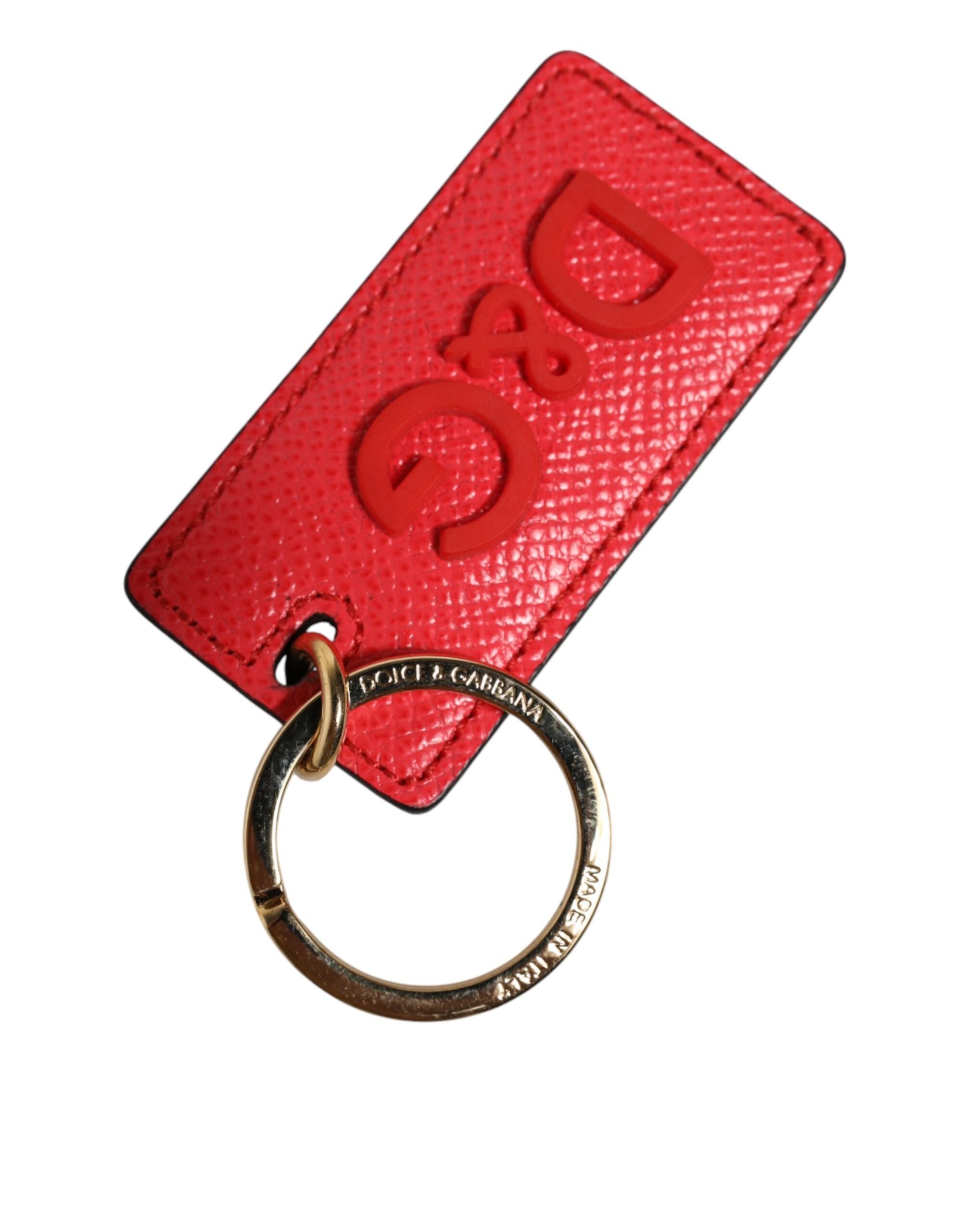 Dolce & Gabbana Red Calf Leather Logo Metal Ring Men Keychain Keyring Dolce & Gabbana