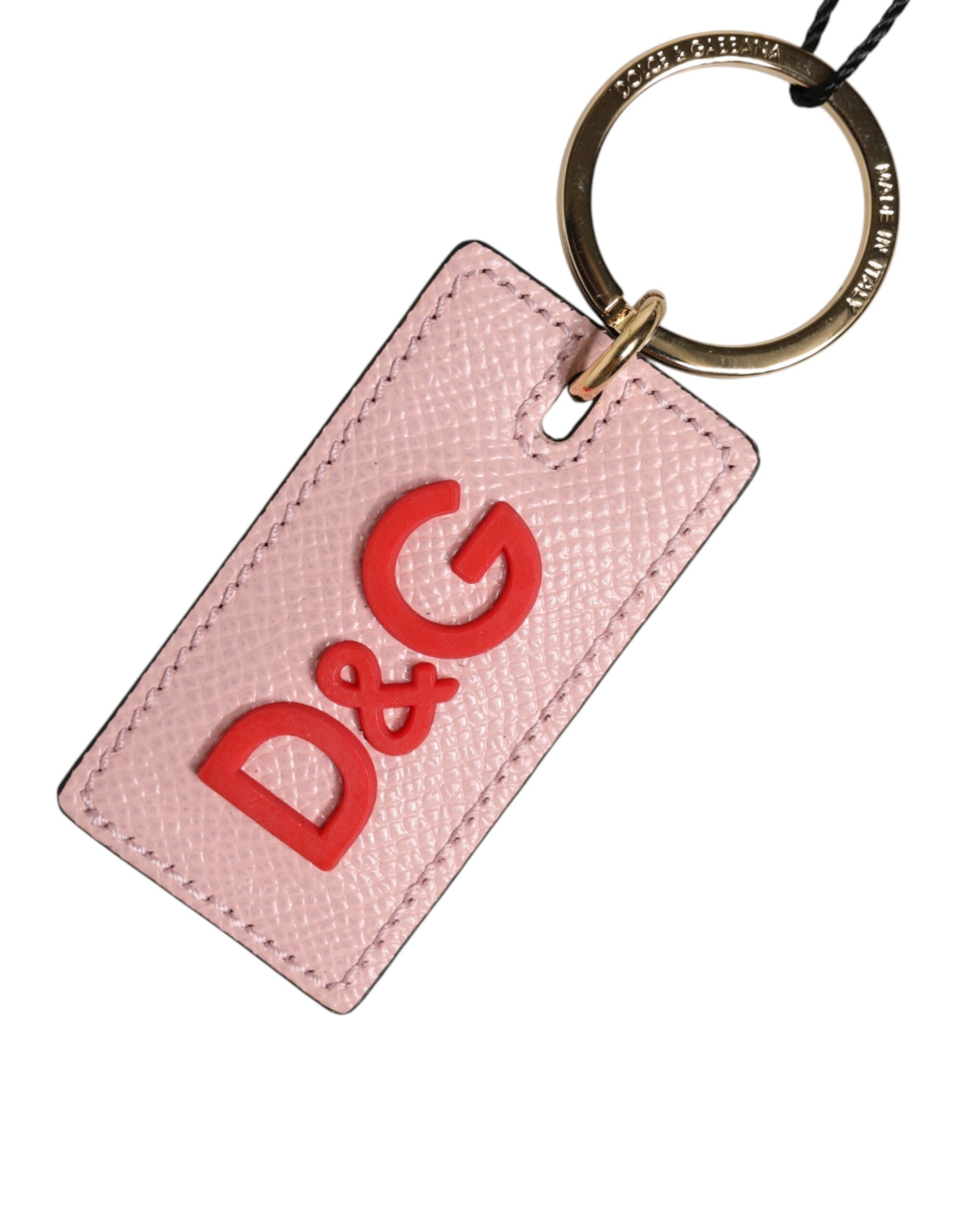 Dolce & Gabbana Pink Calf Leather DG Logo Metal Ring Keychain Keyring Dolce & Gabbana