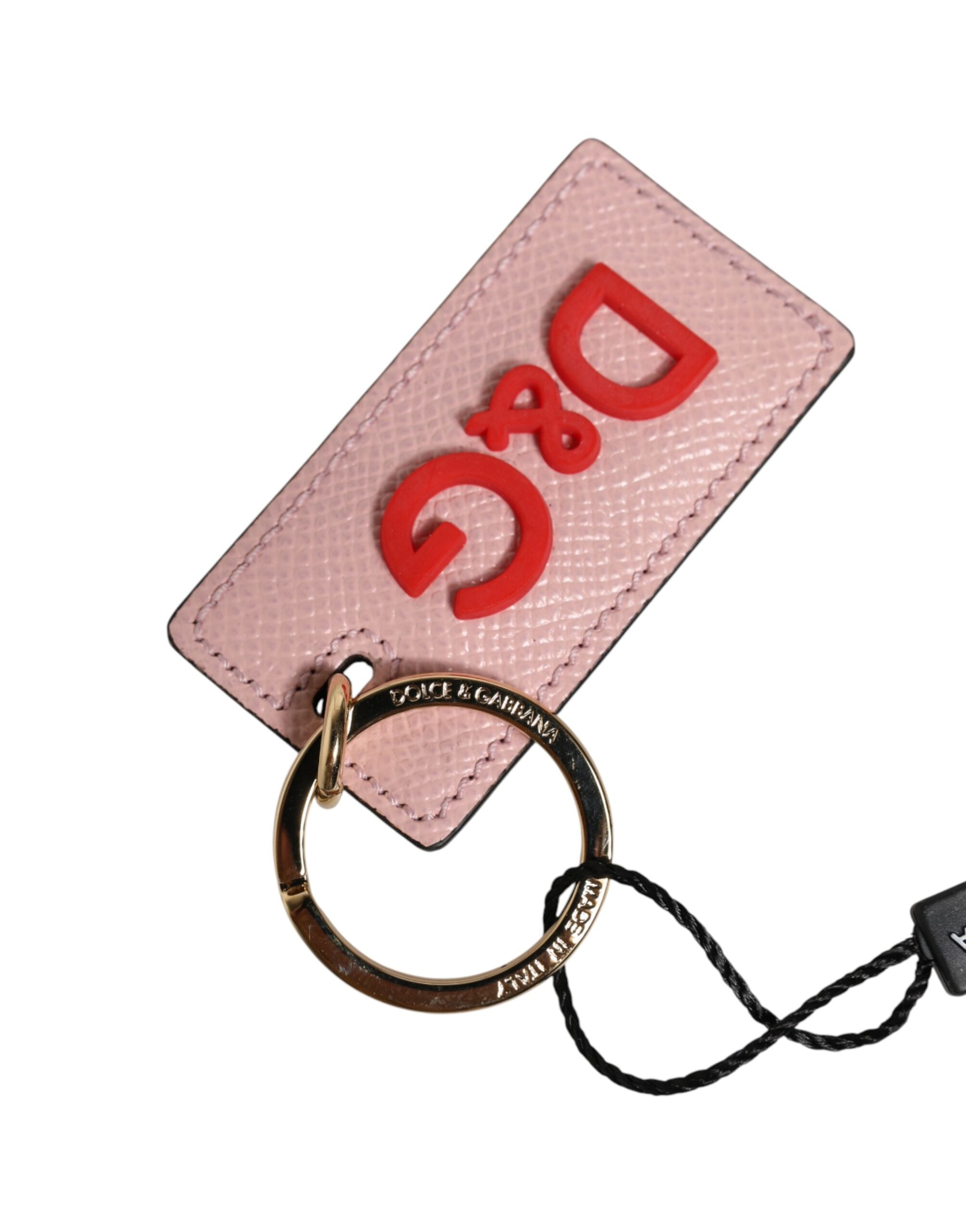 Dolce & Gabbana Pink Calf Leather DG Logo Metal Ring Keychain Keyring Dolce & Gabbana