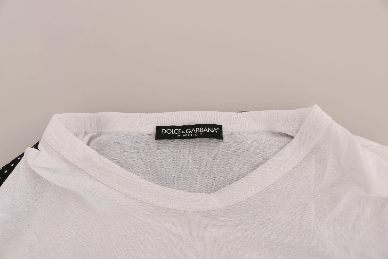 Dolce & Gabbana White Cotton Black Silk Scarf Top T-shirt Dolce & Gabbana