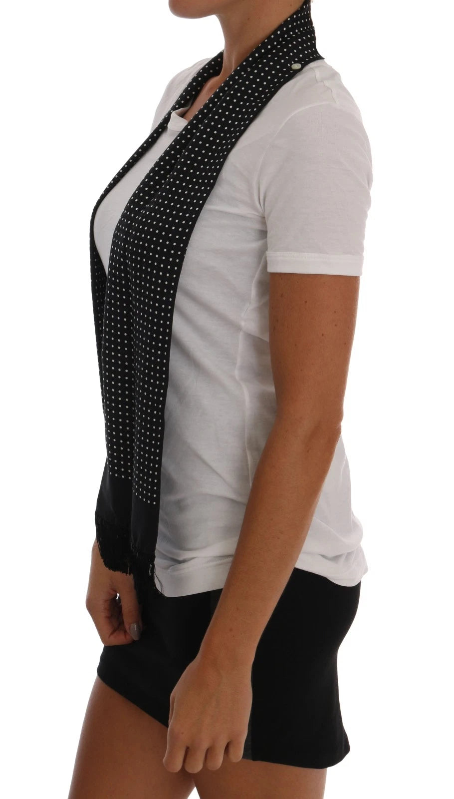 Dolce & Gabbana White Cotton Black Silk Scarf Top T-shirt Dolce & Gabbana