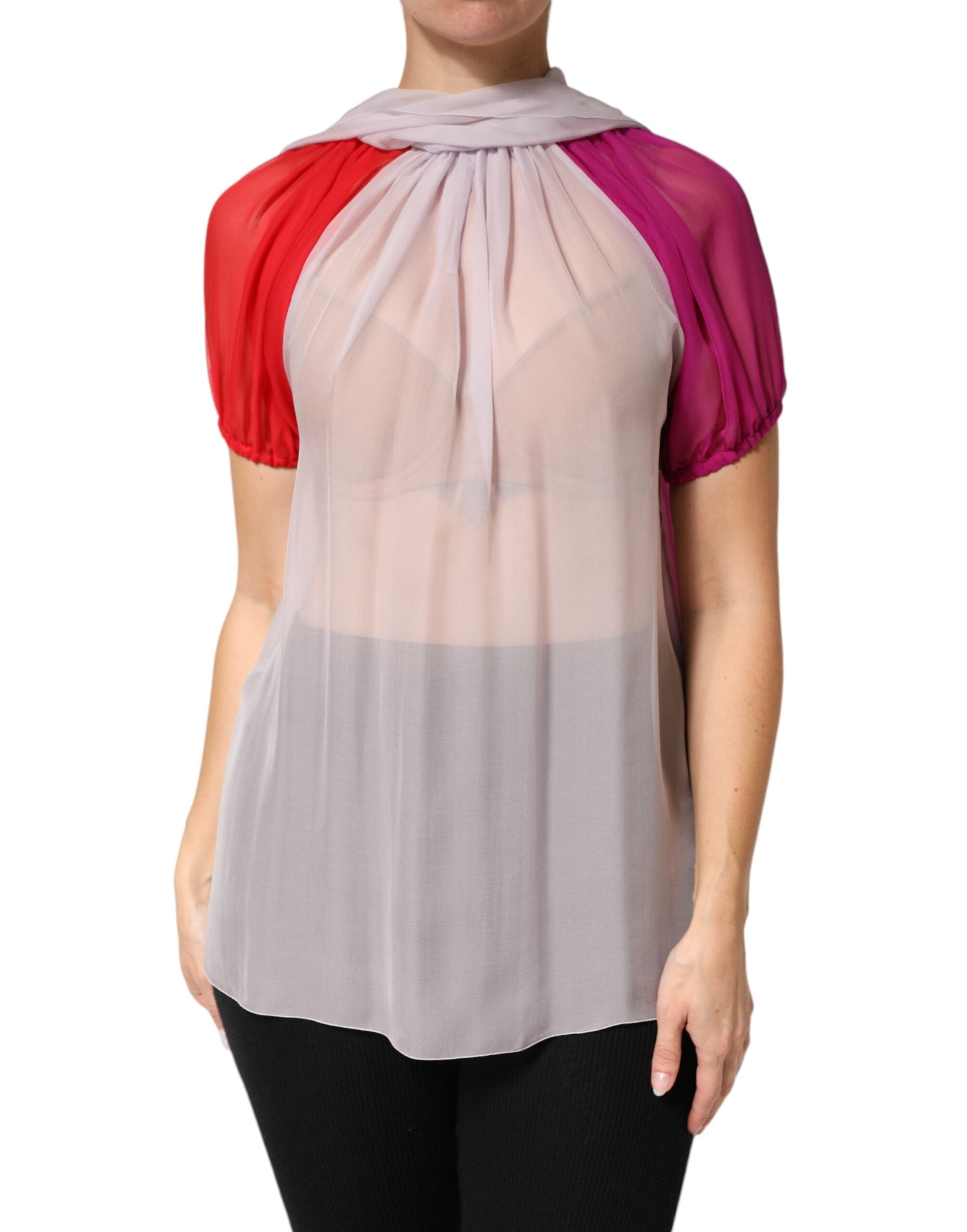 Dolce & Gabbana Multicolor Short Sleeves Silk Blouse Top Dolce & Gabbana