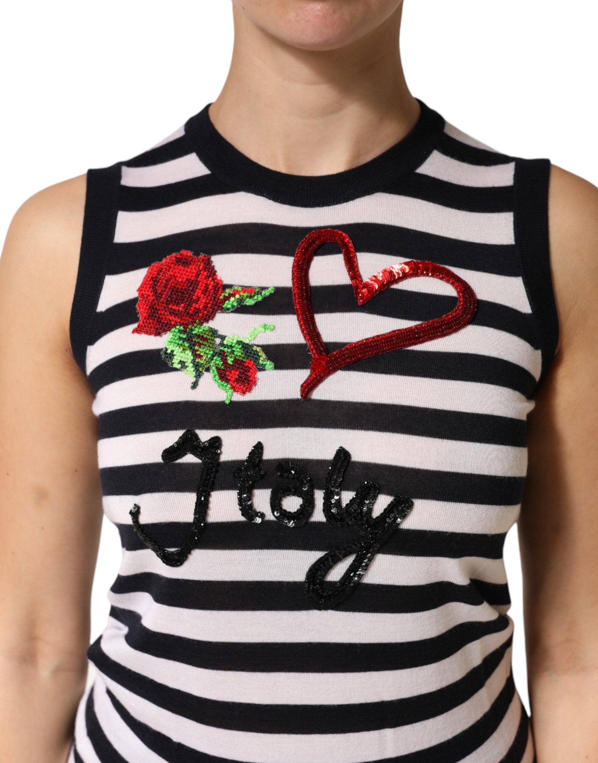 Dolce & Gabbana Black White Cashmere Silk Sleeveless Top Dolce & Gabbana