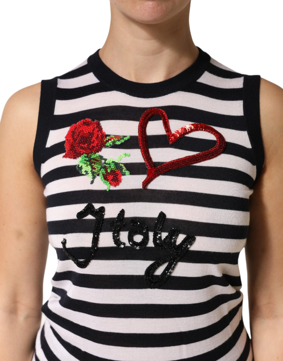 Dolce & Gabbana Black White Cashmere Silk Sleeveless Top