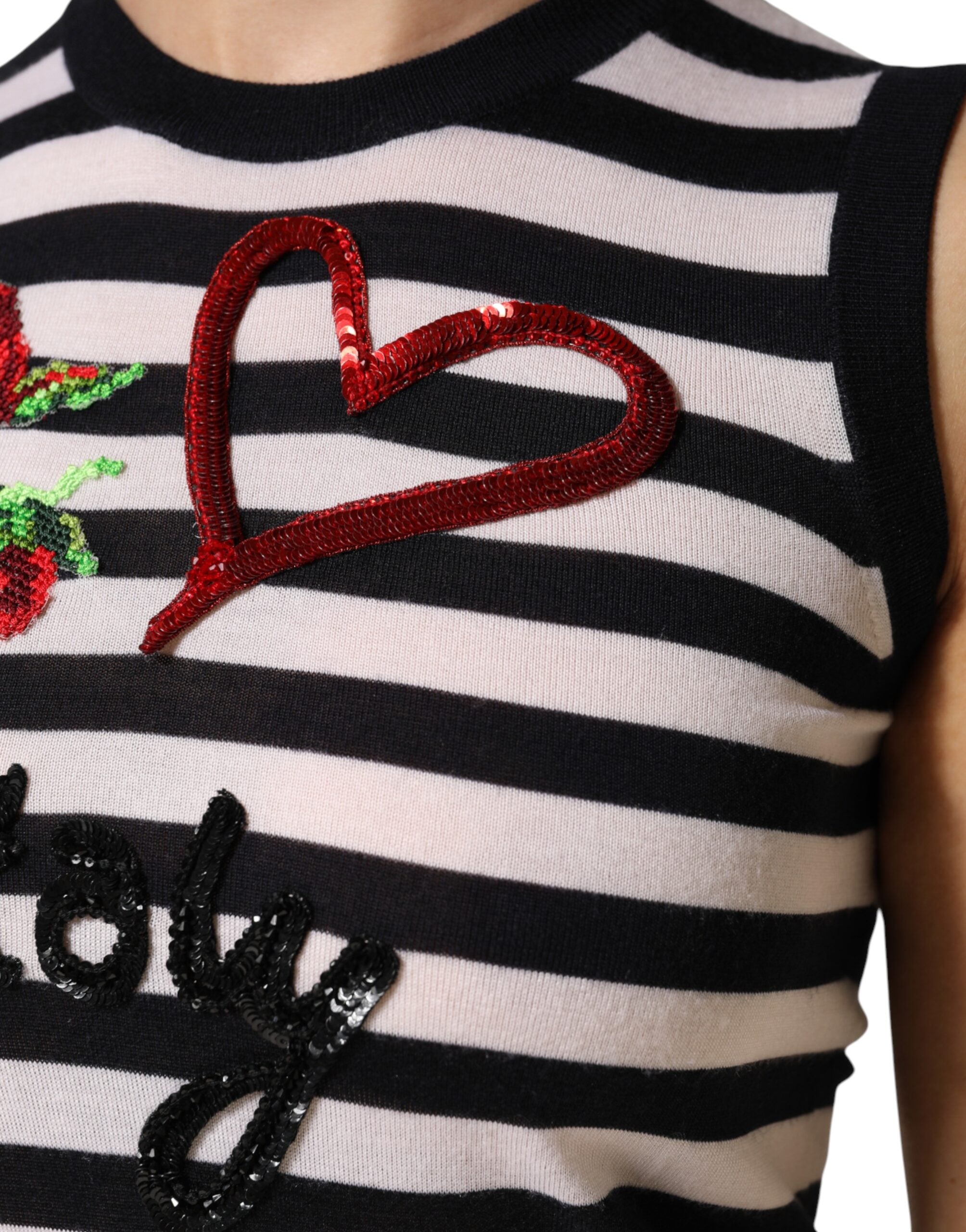 Dolce & Gabbana Black White Cashmere Silk Sleeveless Top Dolce & Gabbana