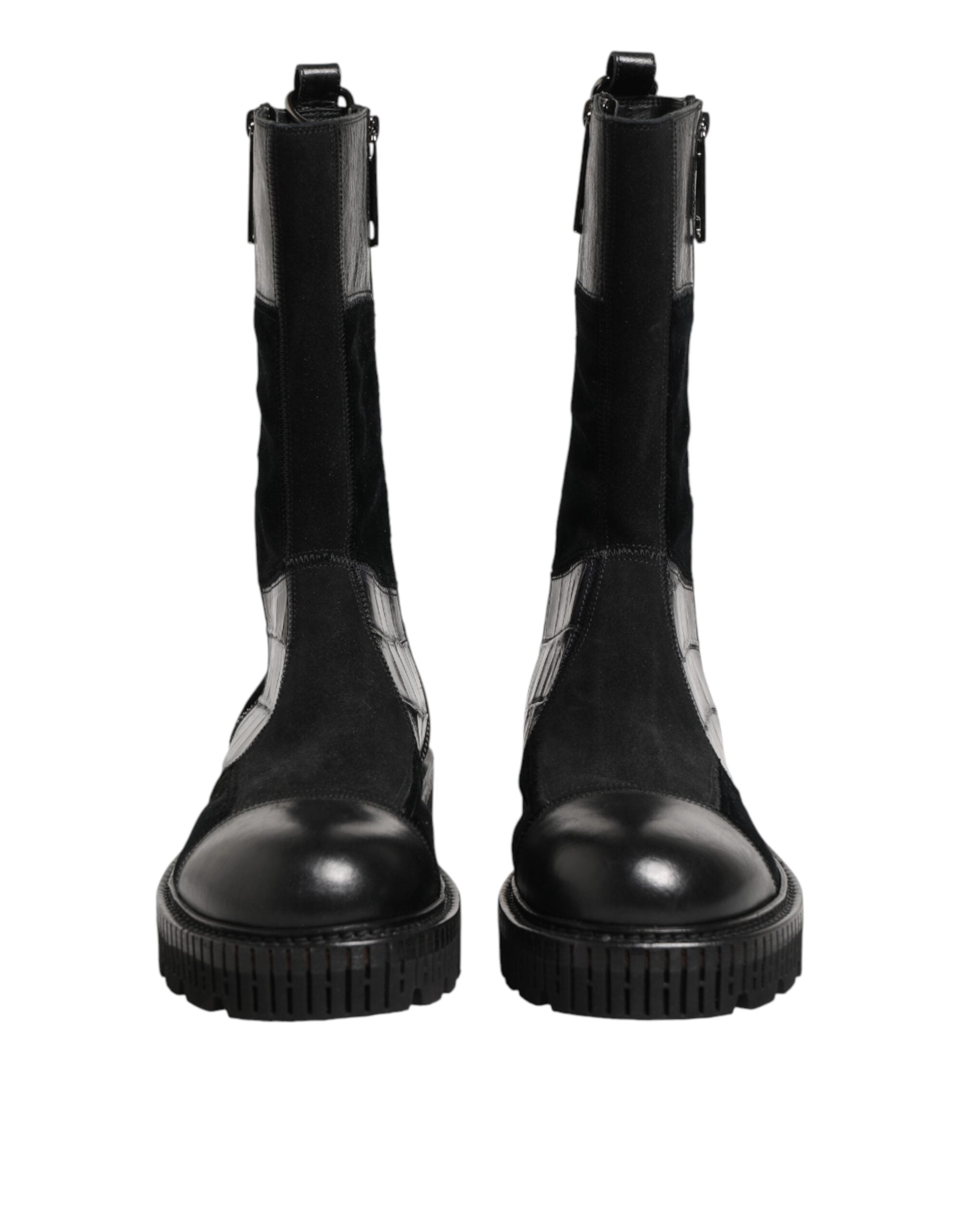 Dolce & Gabbana Black Patchwork Leather Mid Calf Boot Shoes Dolce & Gabbana
